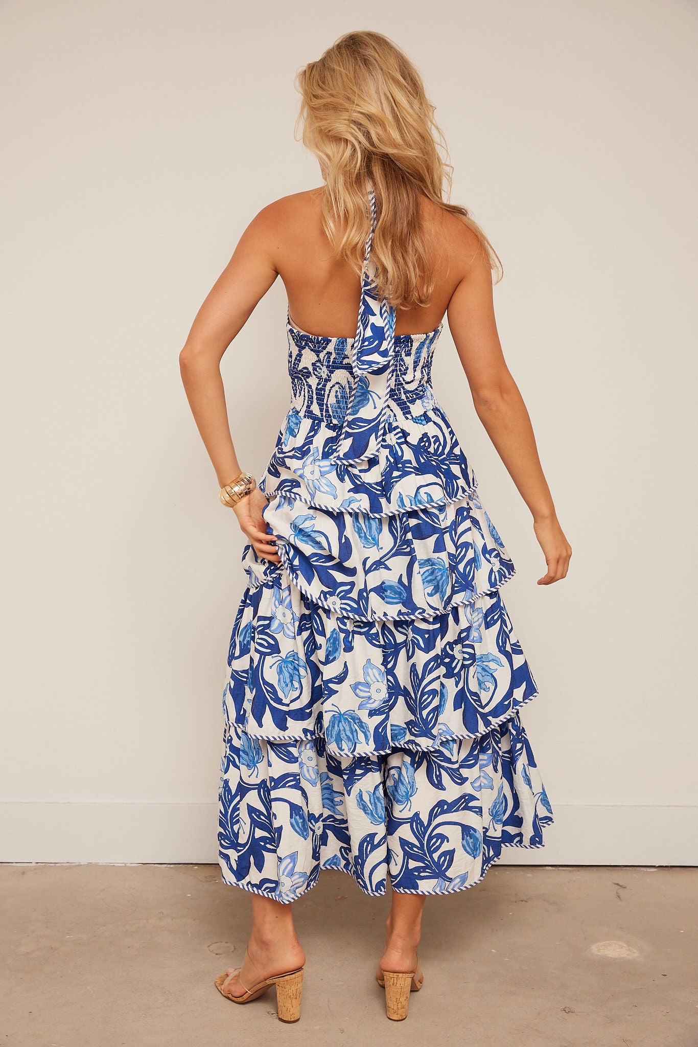 Halley Floral Print Tiered Midi Dress