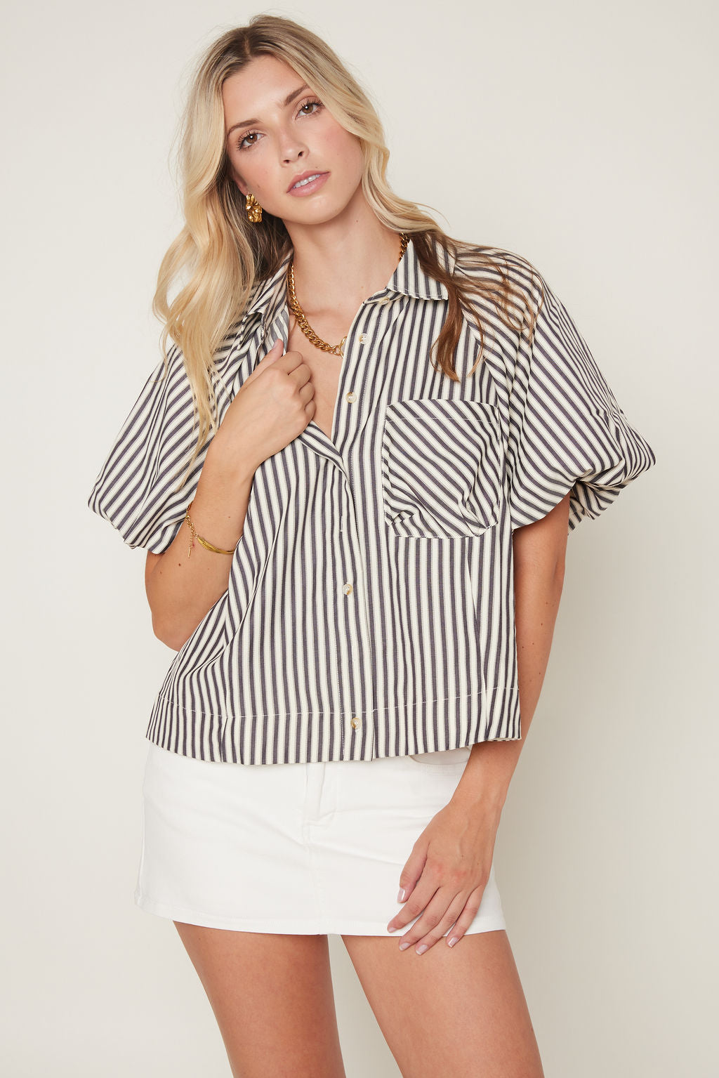 Nina Striped Puff Sleeve Blouse