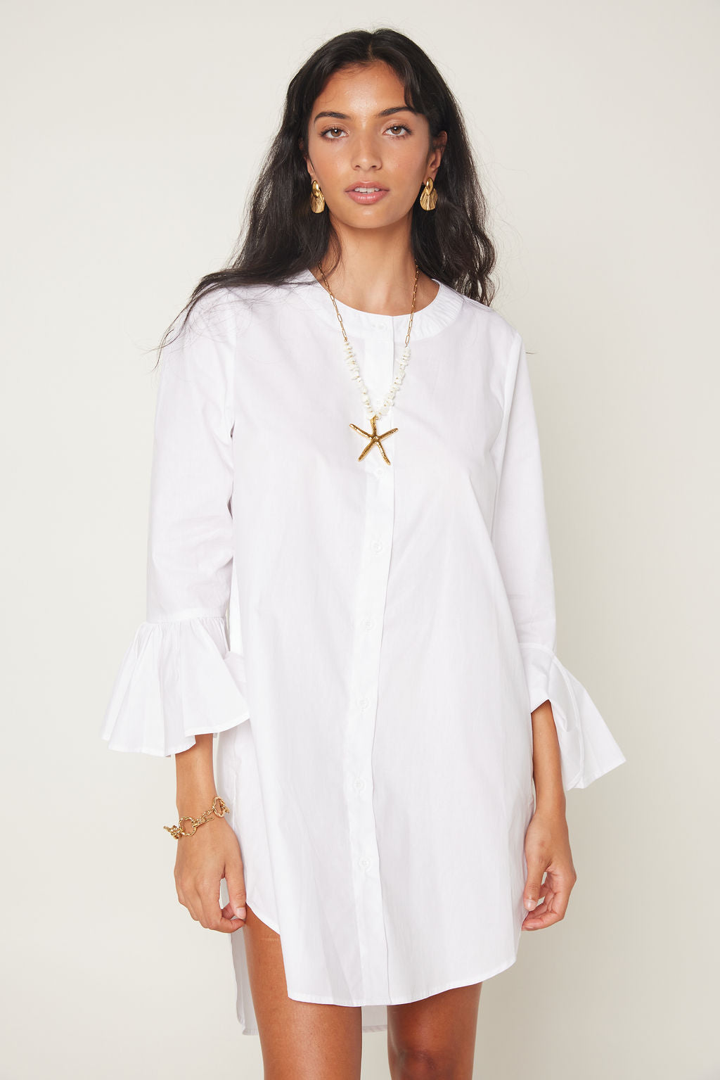 Rainn Button Down Flare Sleeve Dress