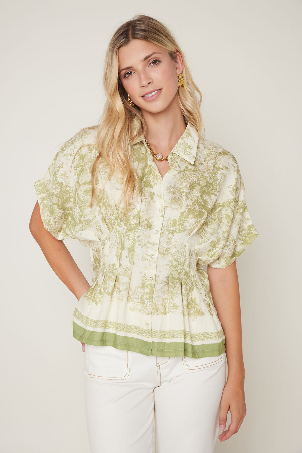 Dillon Abstract Animal Print Collared Button Down Top