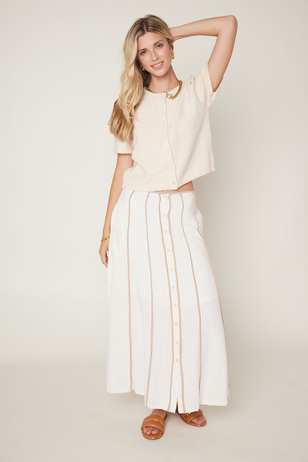 Cali Button Down Contrast Maxi Skirt
