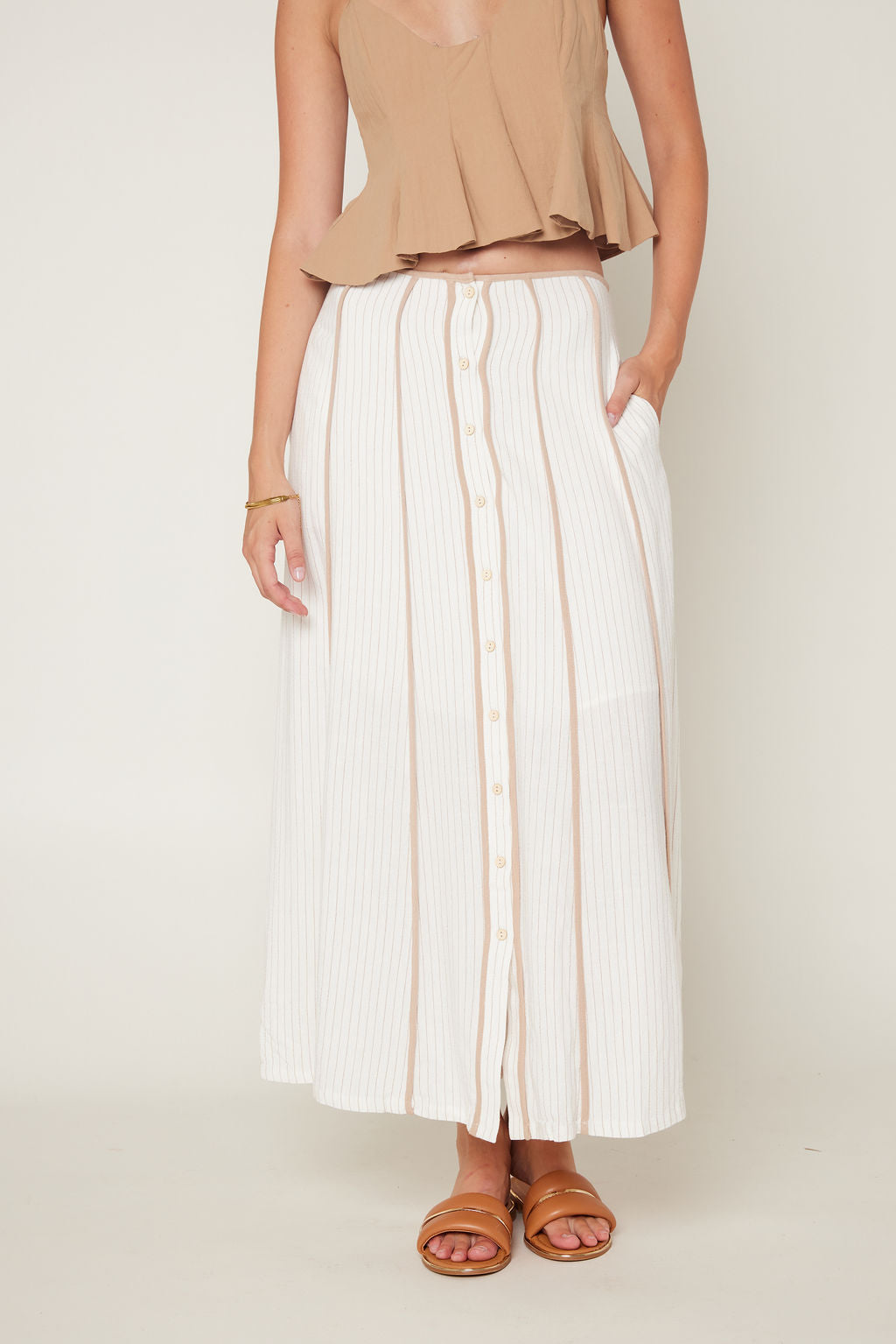 Cali Button Down Contrast Maxi Skirt