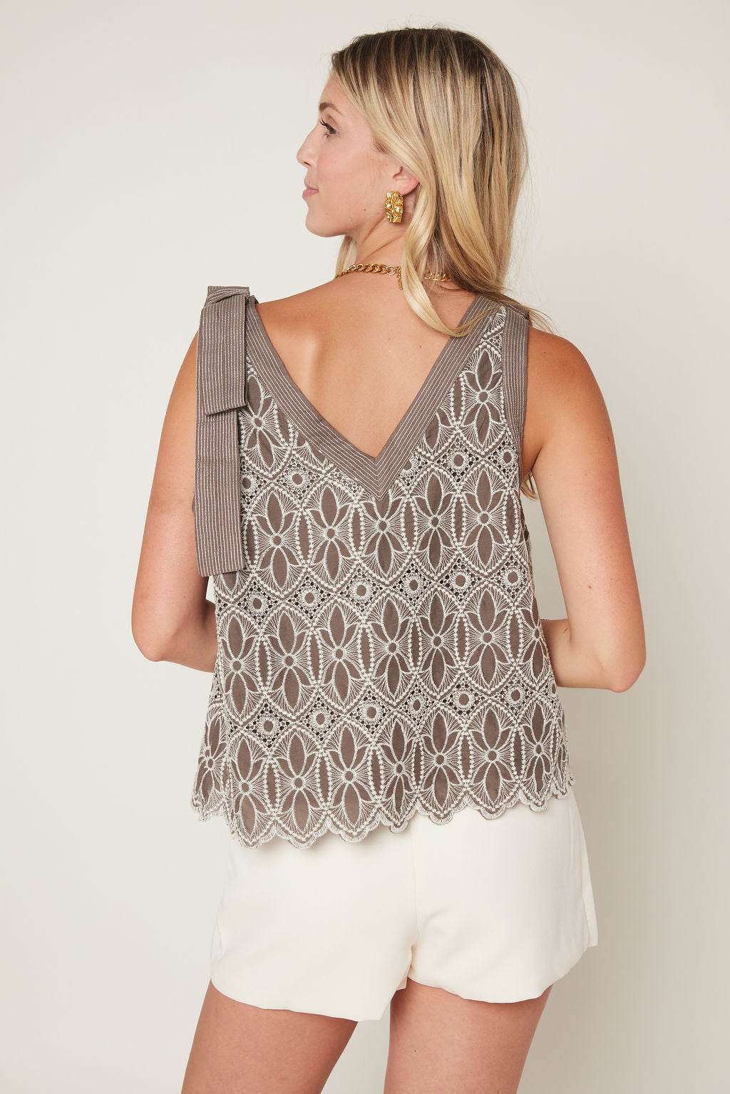 Dylan Embroidered Tie Shoulder Tank