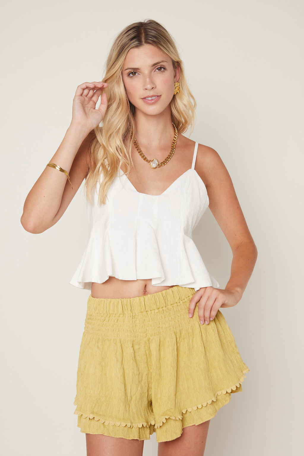 Landry Elastic Smocked Waist Ruffle Shorts