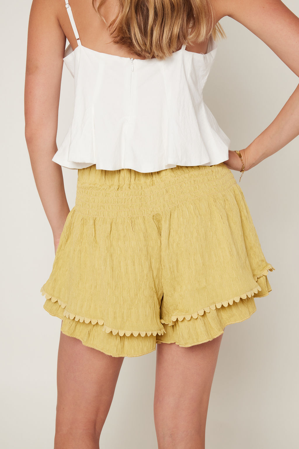 Landry Elastic Smocked Waist Ruffle Shorts