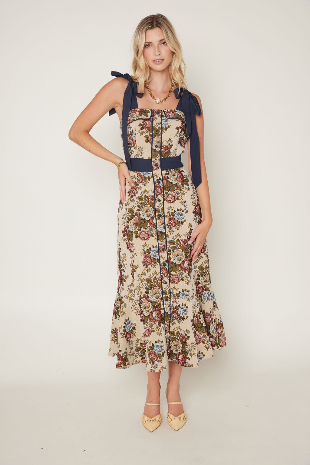 Abigail Bow Tapestry Midi Dress