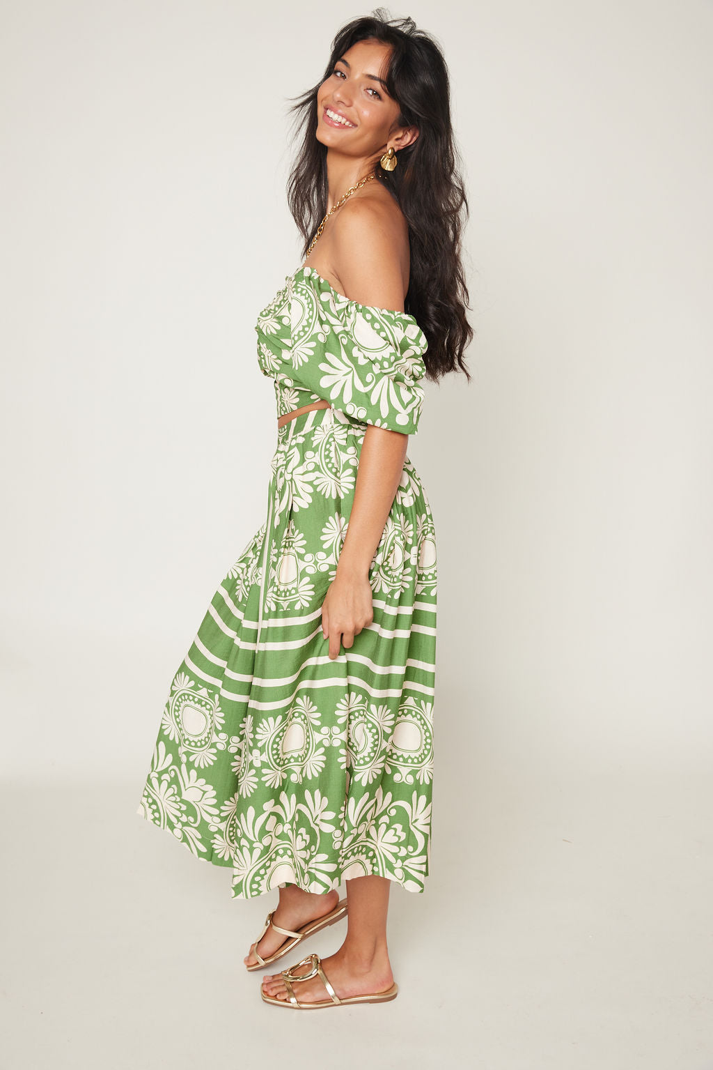 Tyler Two Tone Scarf Print Midi Skirt
