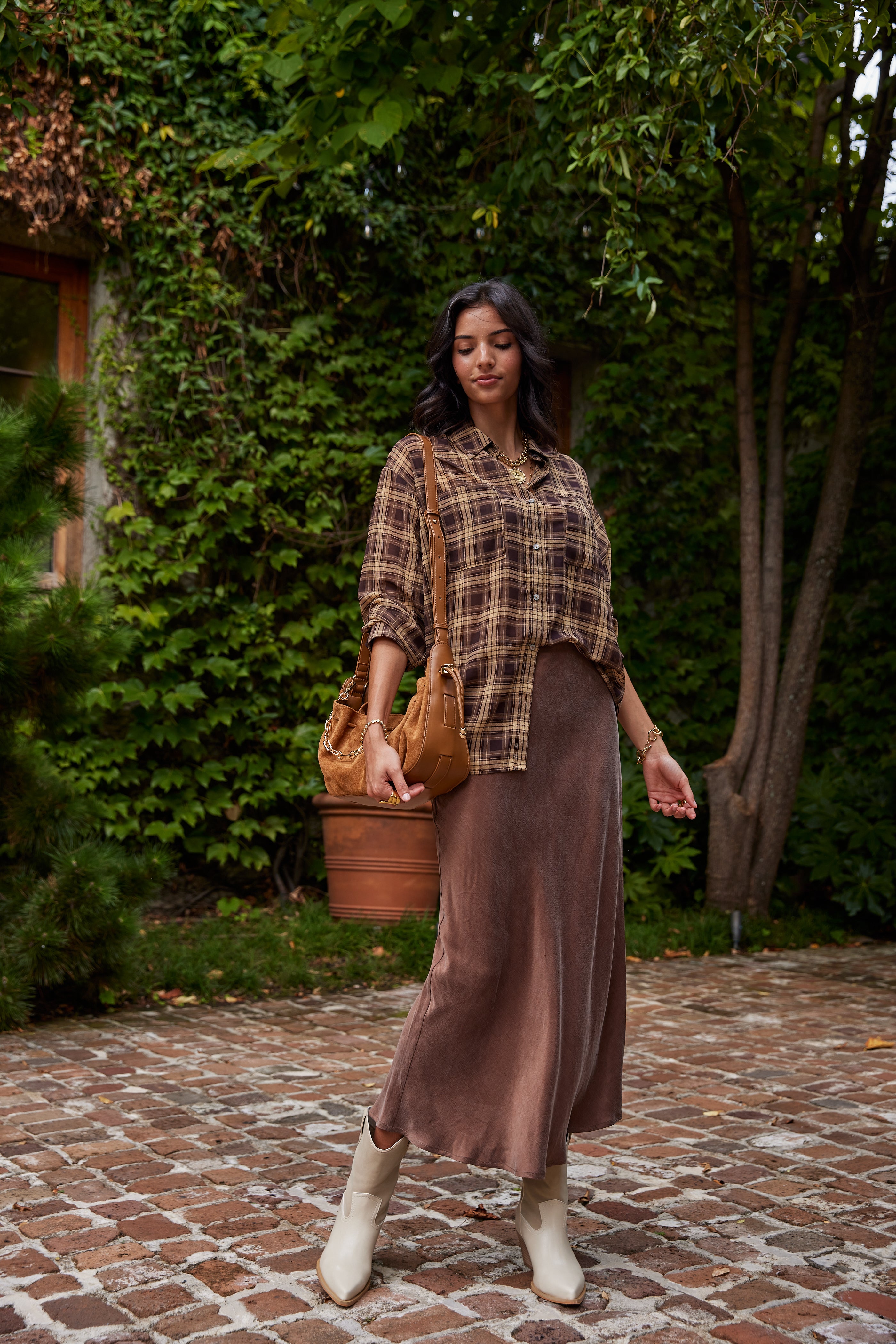Beth Suede Flowy Midi Skirt