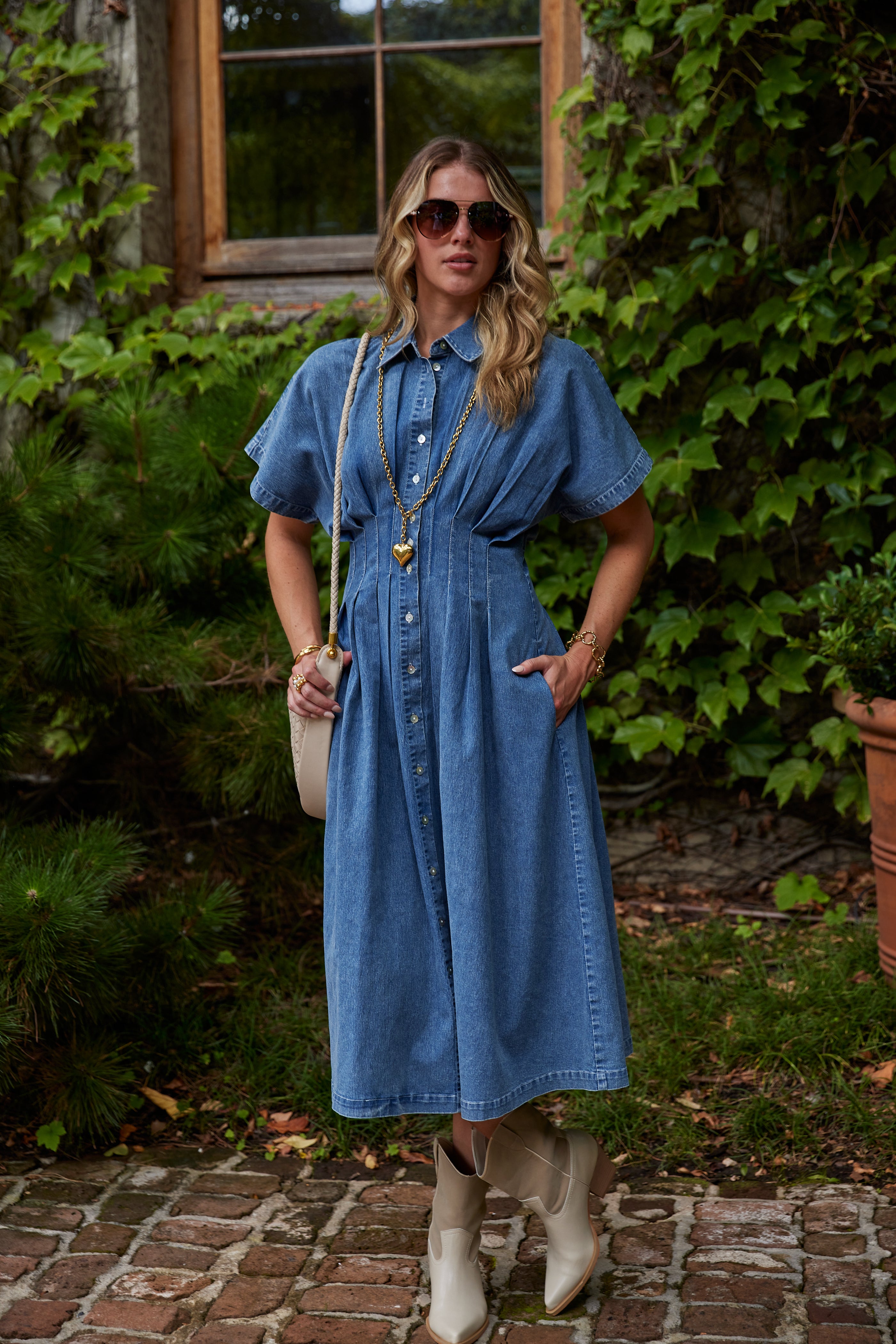 June Denim Button Down Dress