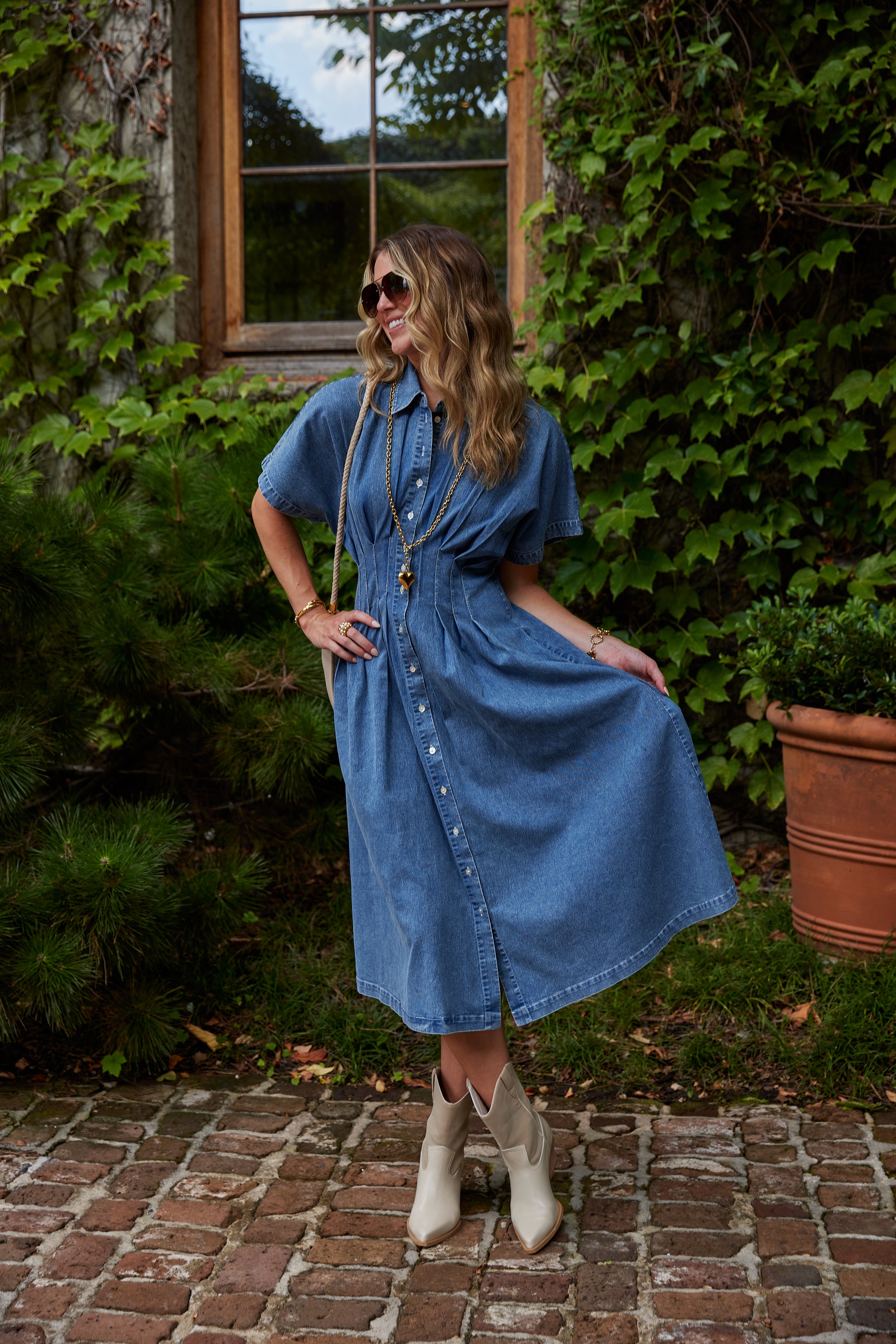 June Denim Button Down Dress