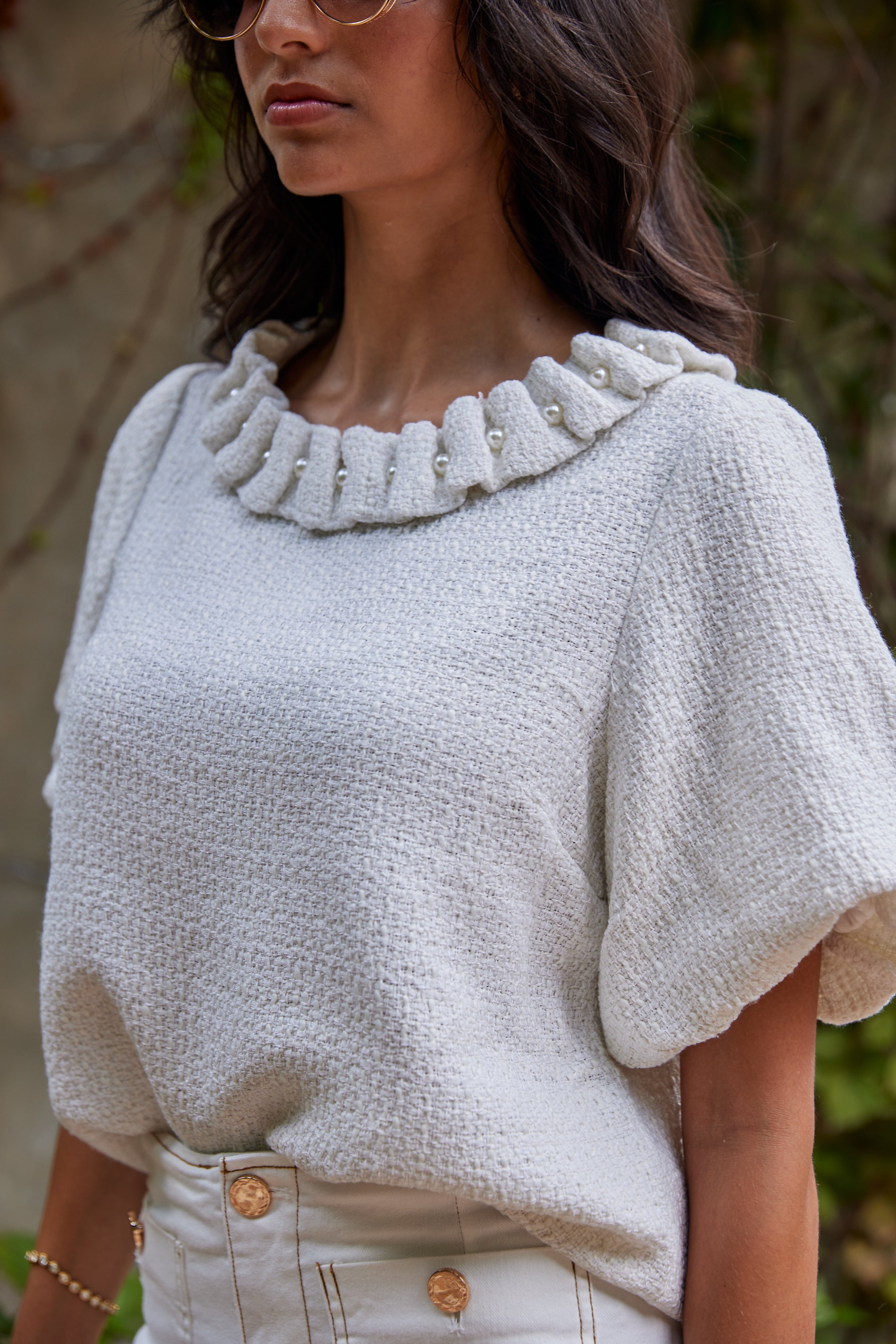 Lily Stitched Pearl Collar Top