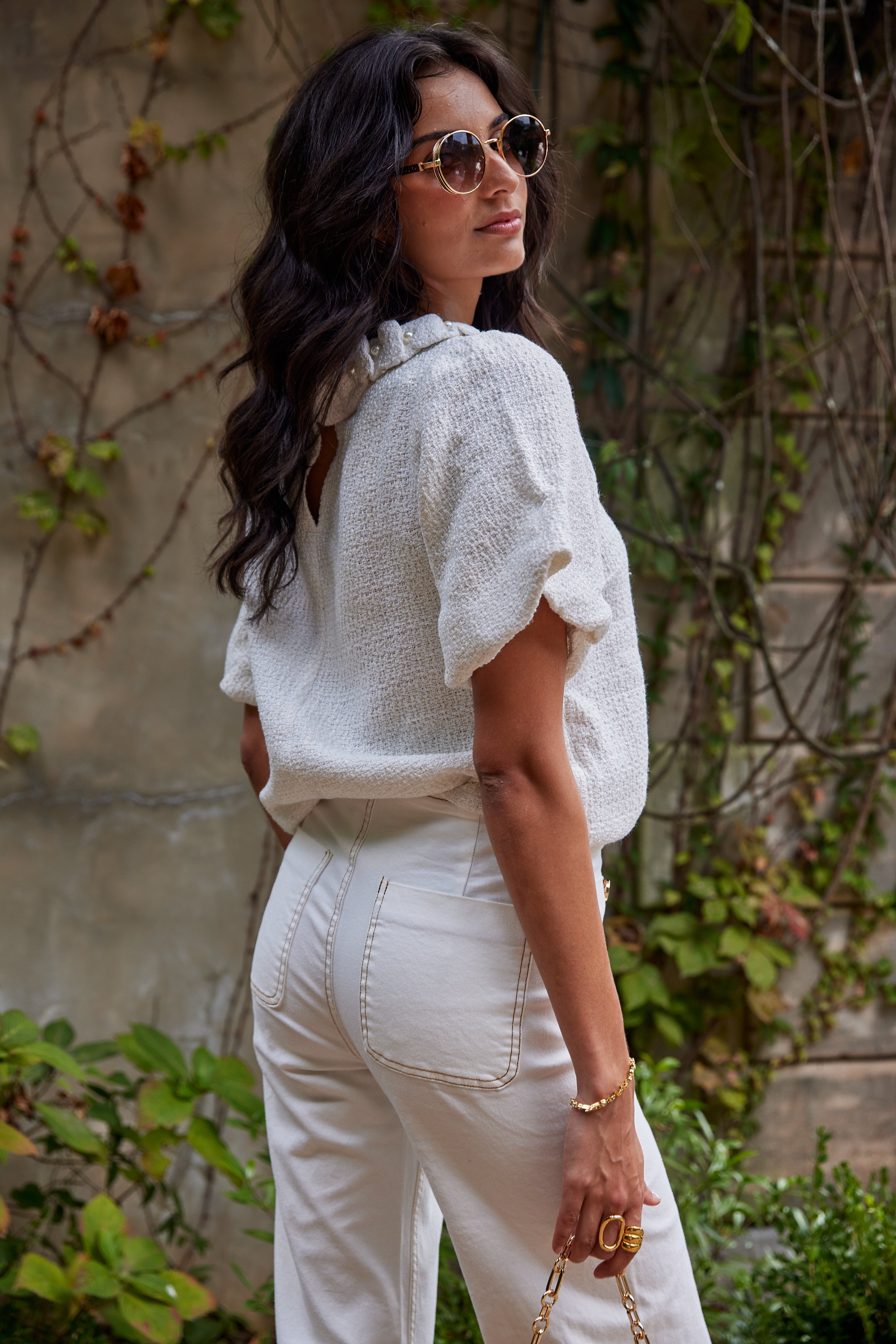 Lily Stitched Pearl Collar Top