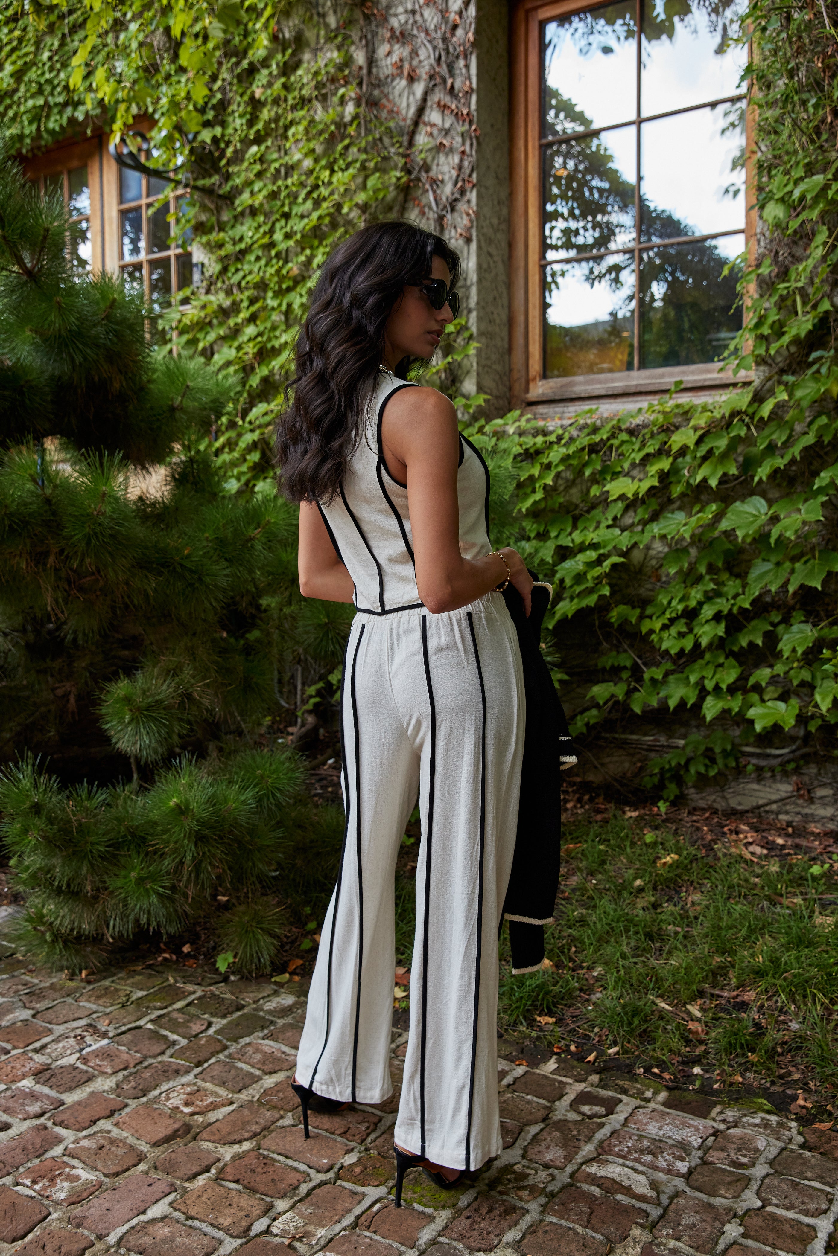 Jessie Black Stitch Linen Pants