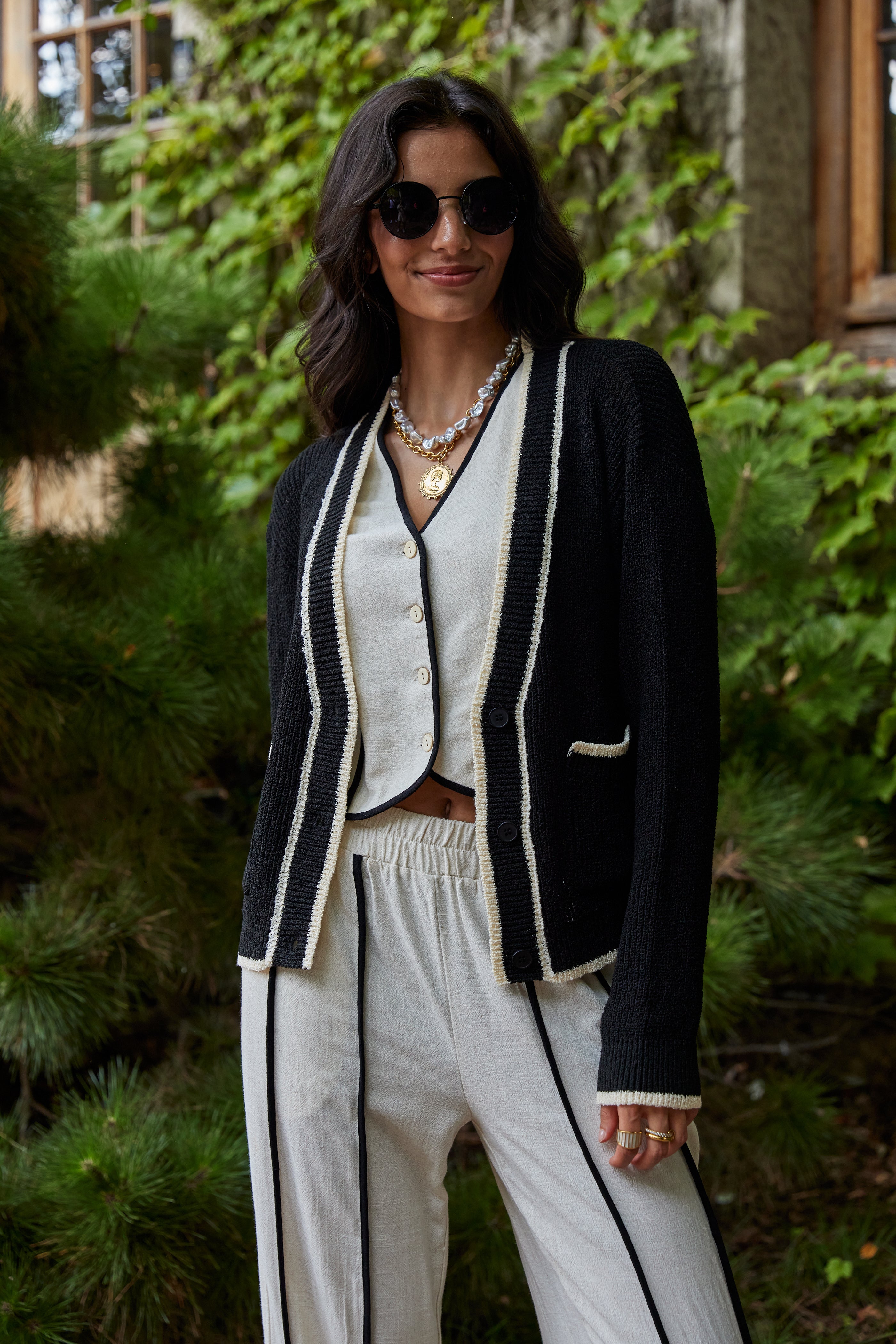 Tara Contrast Button Up Sweater