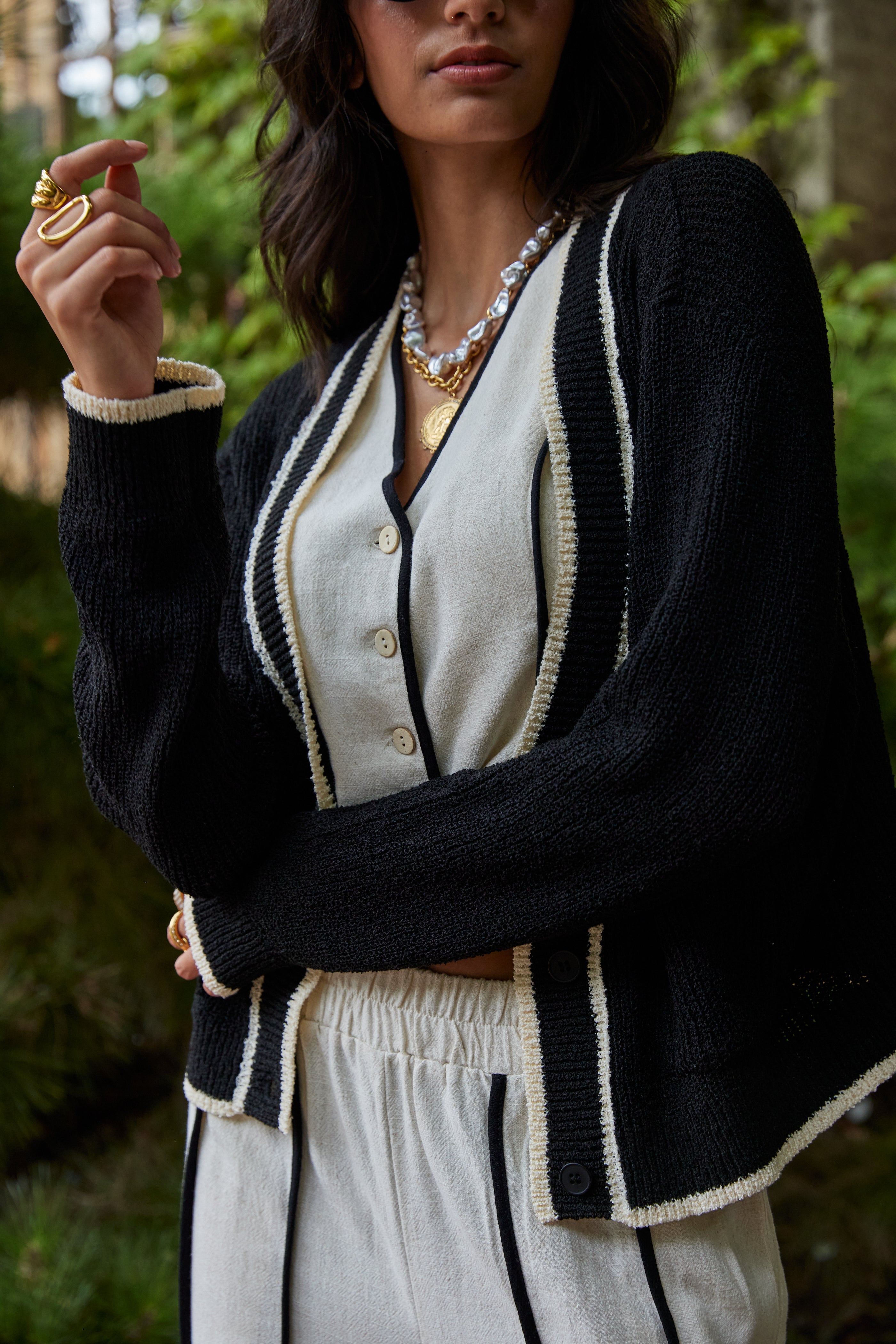 Tara Contrast Button Up Sweater