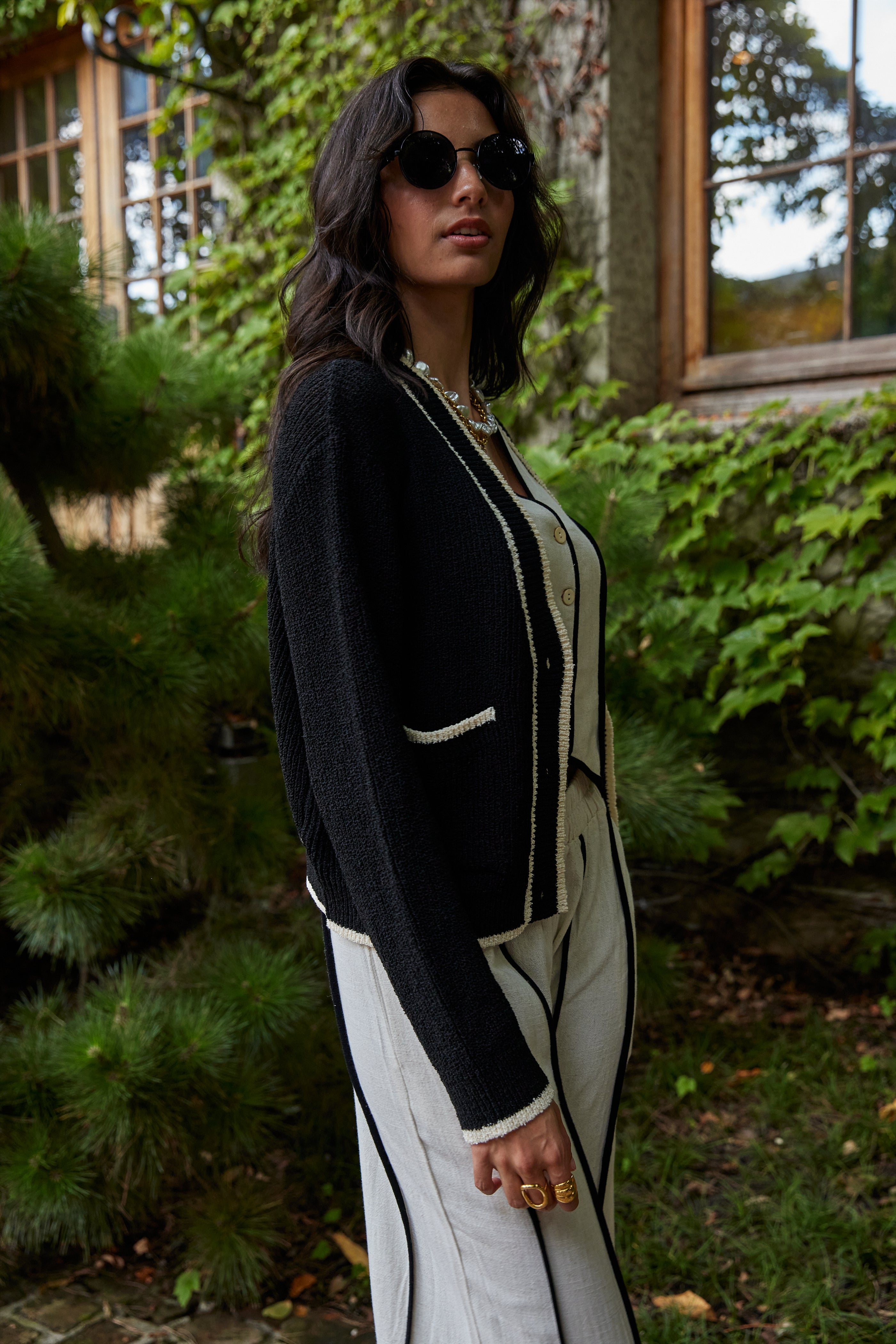 Tara Contrast Button Up Sweater