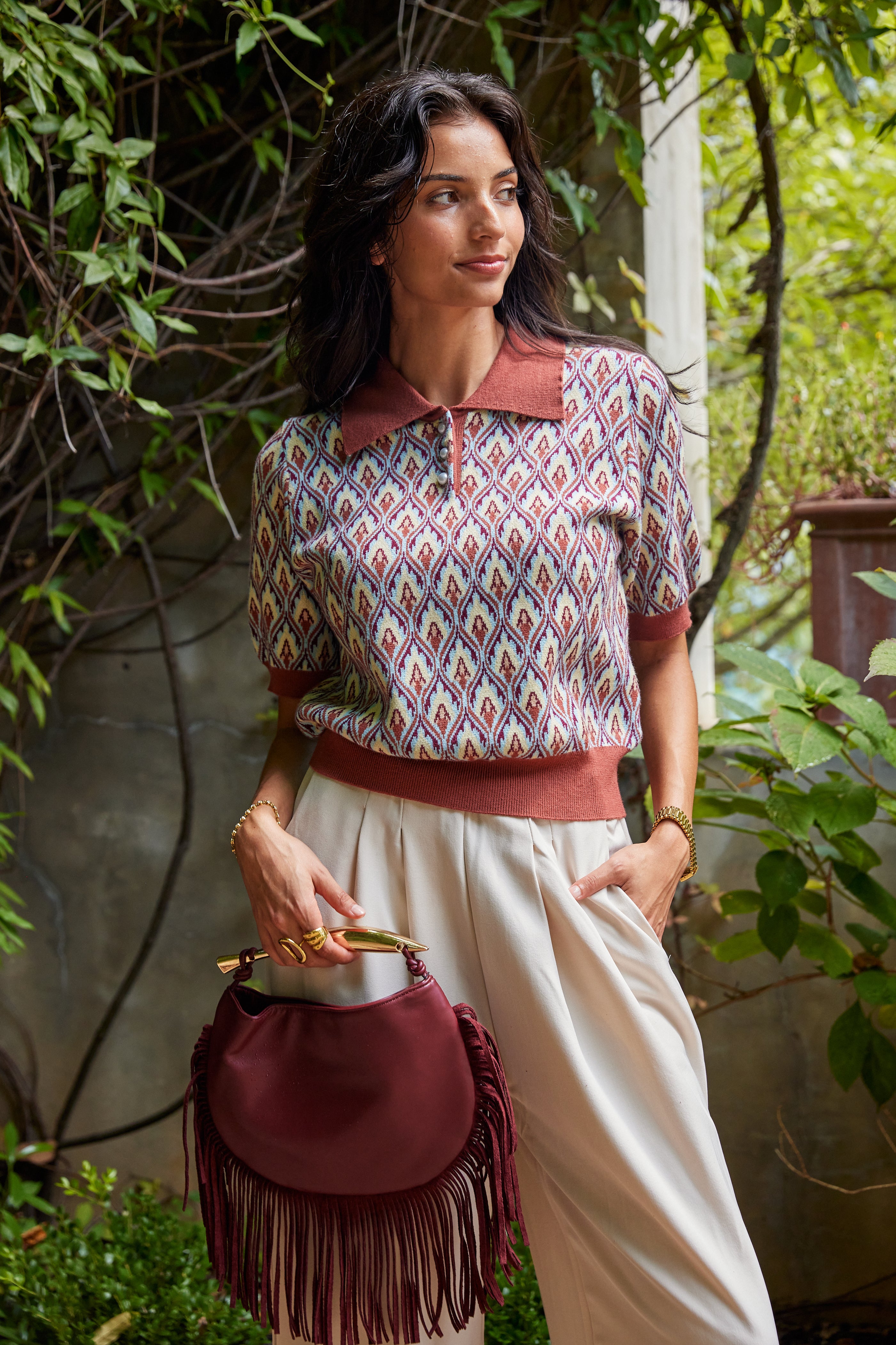 Jameson Multi Patterned Contrast Edge Top