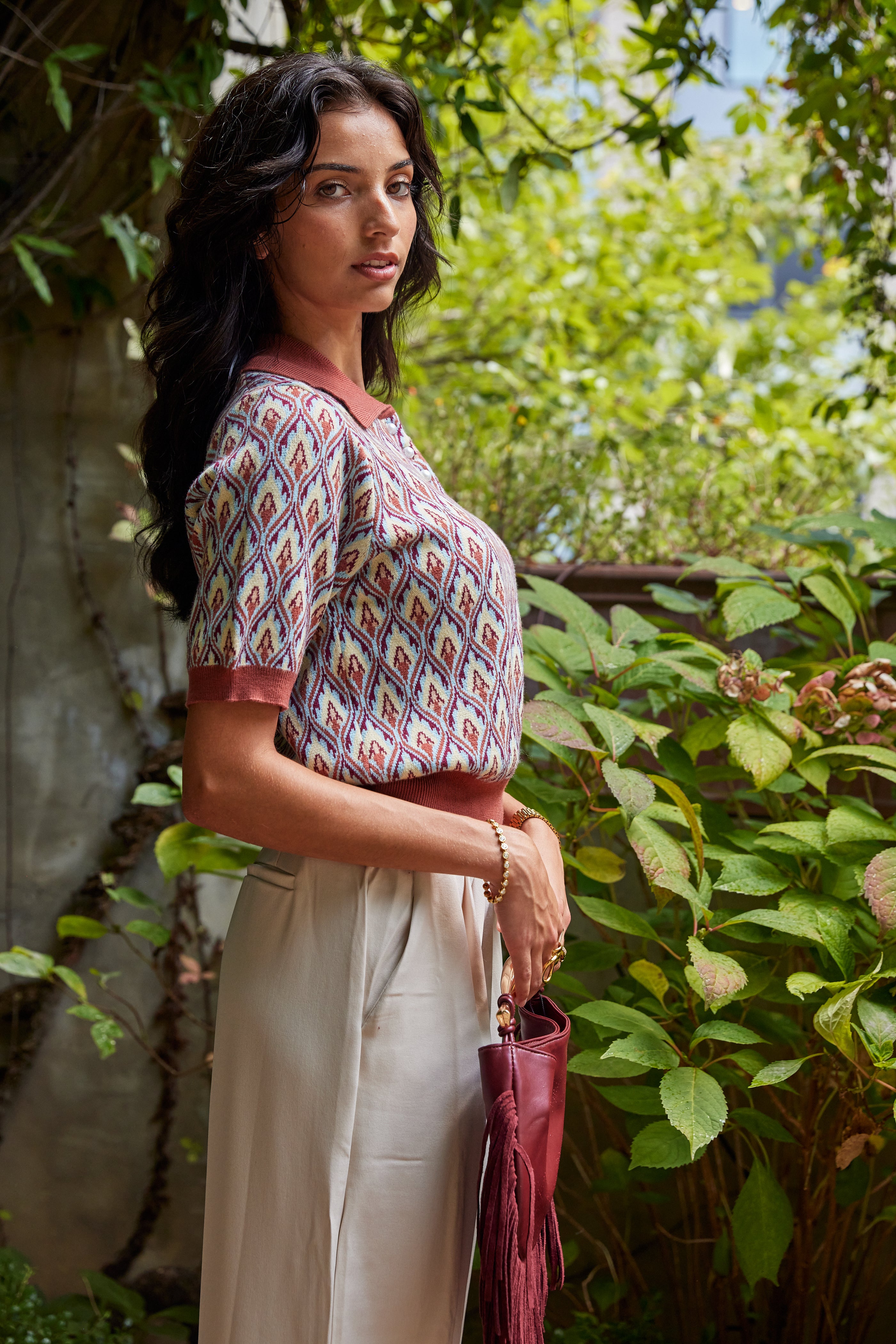 Jameson Multi Patterned Contrast Edge Top