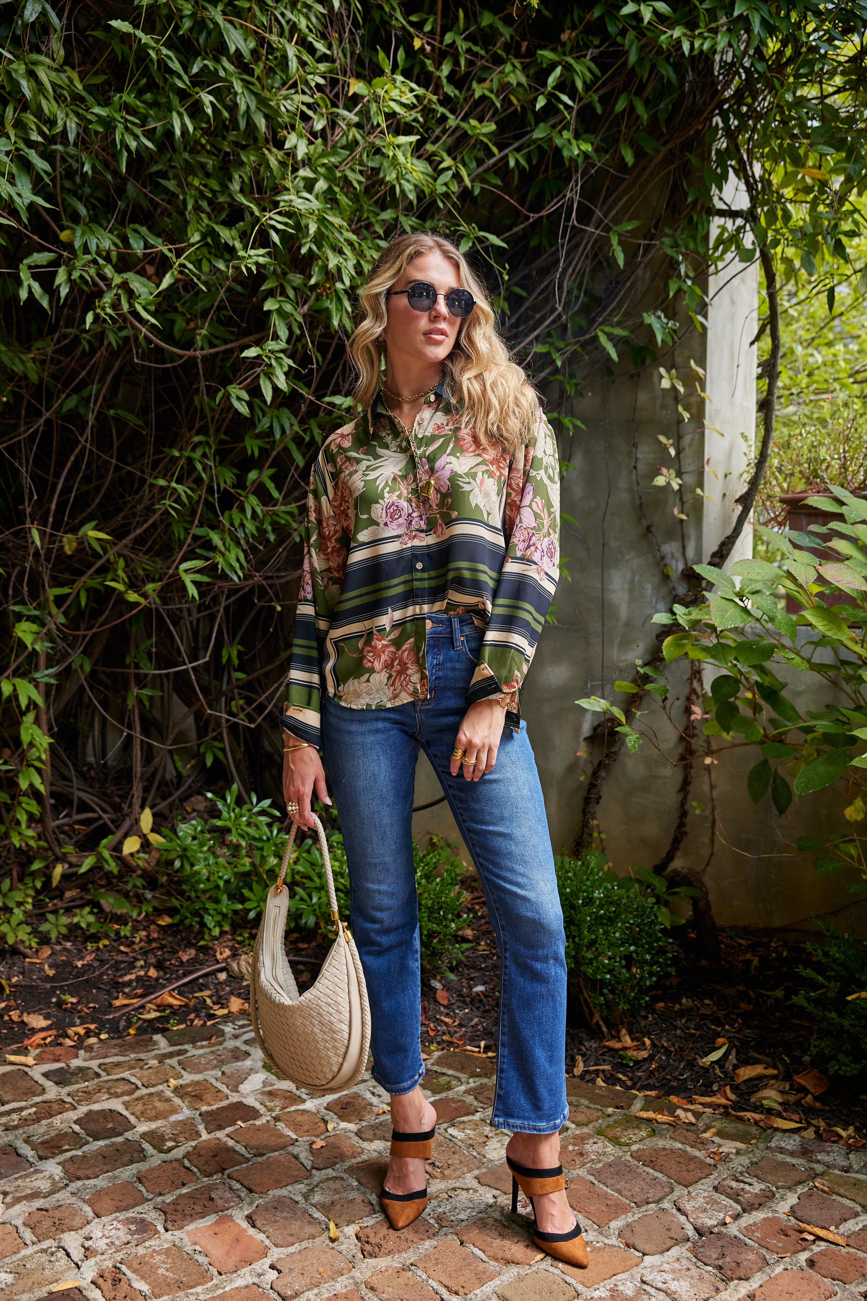 Christen Printed Woven Top with Collar