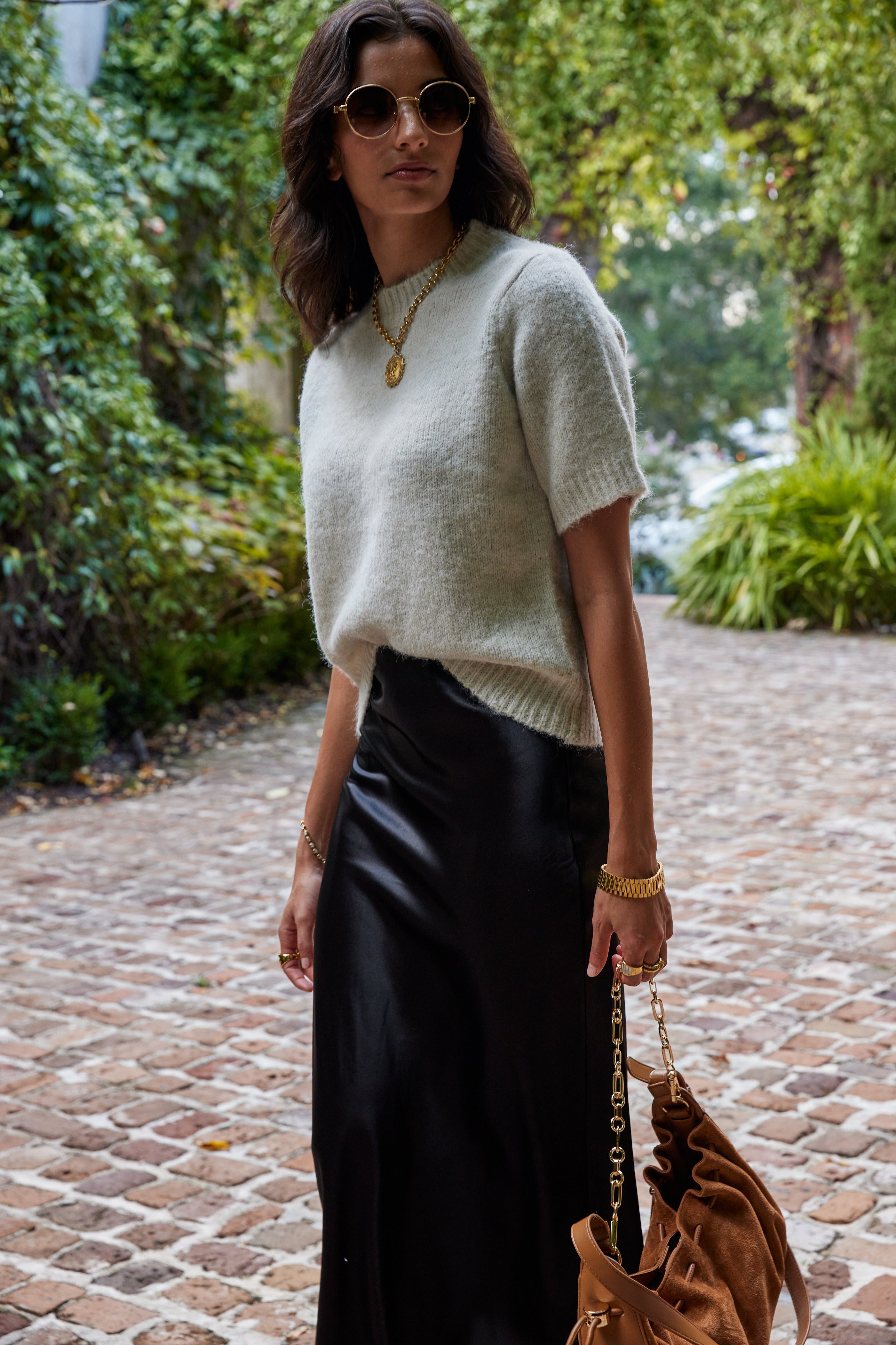 Remi Elastic Band Midi Satin Skirt