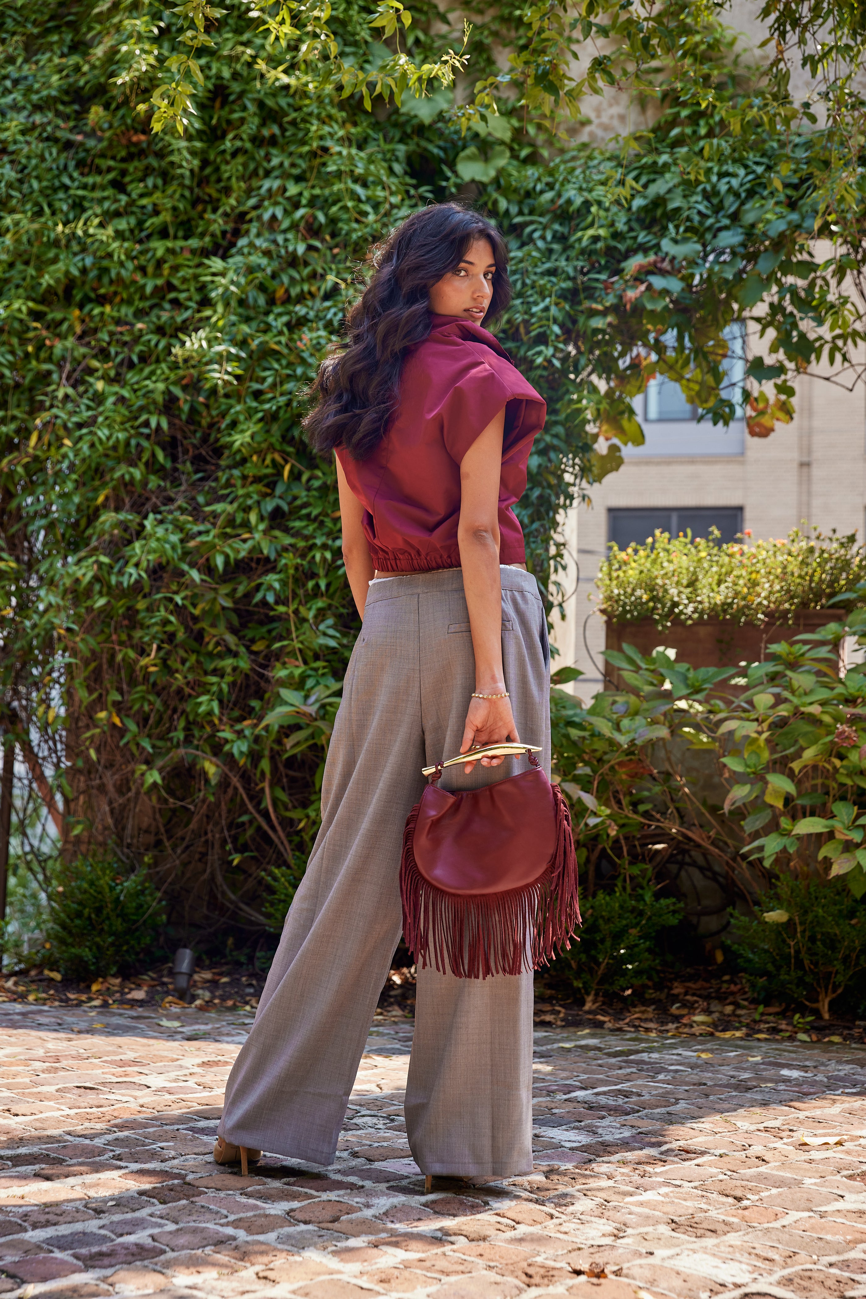 Trish Mock Neck Power Shoulder Top