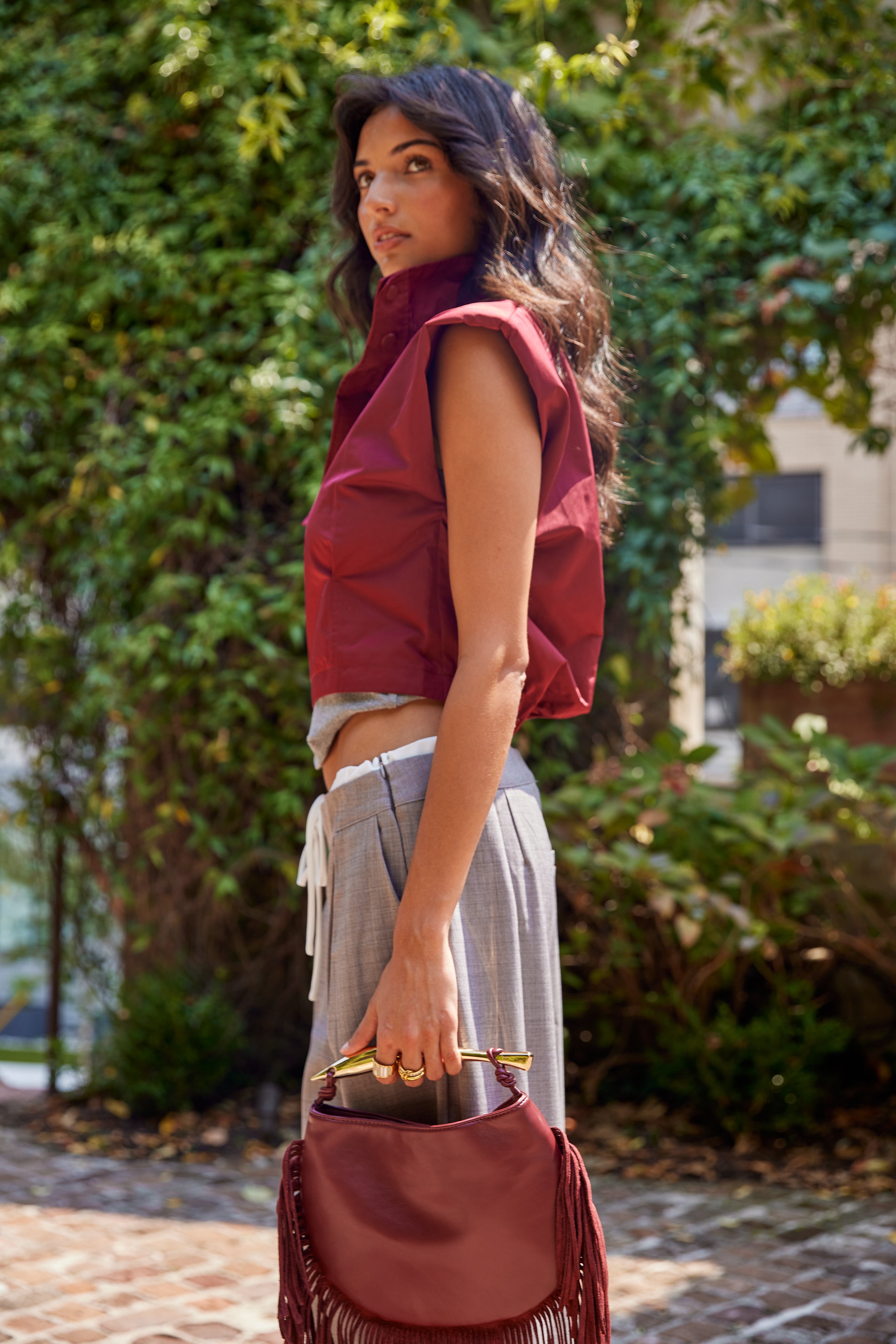 Trish Mock Neck Power Shoulder Top