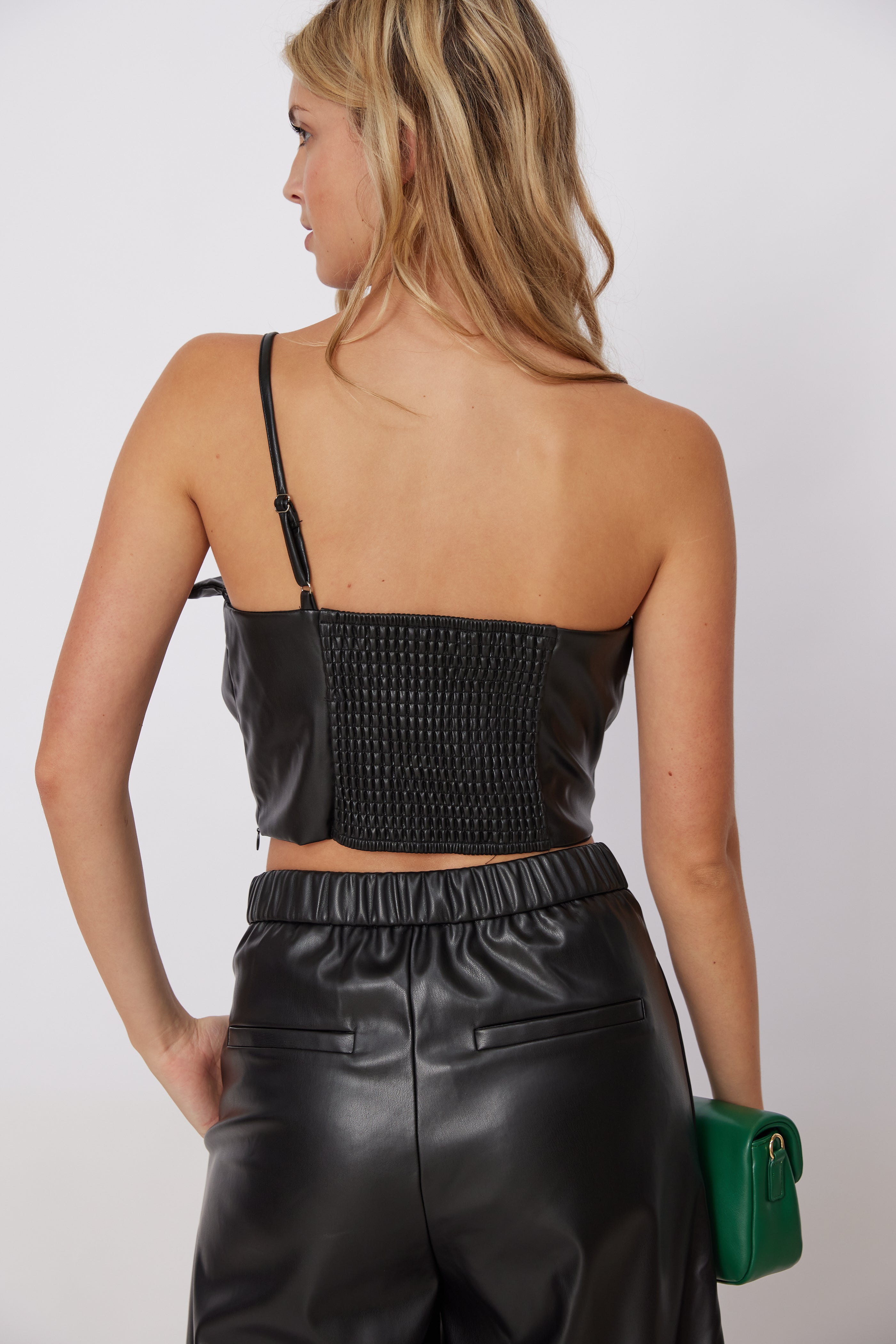 SALE - Kirby One Shoulder Faux Leather Crop Top