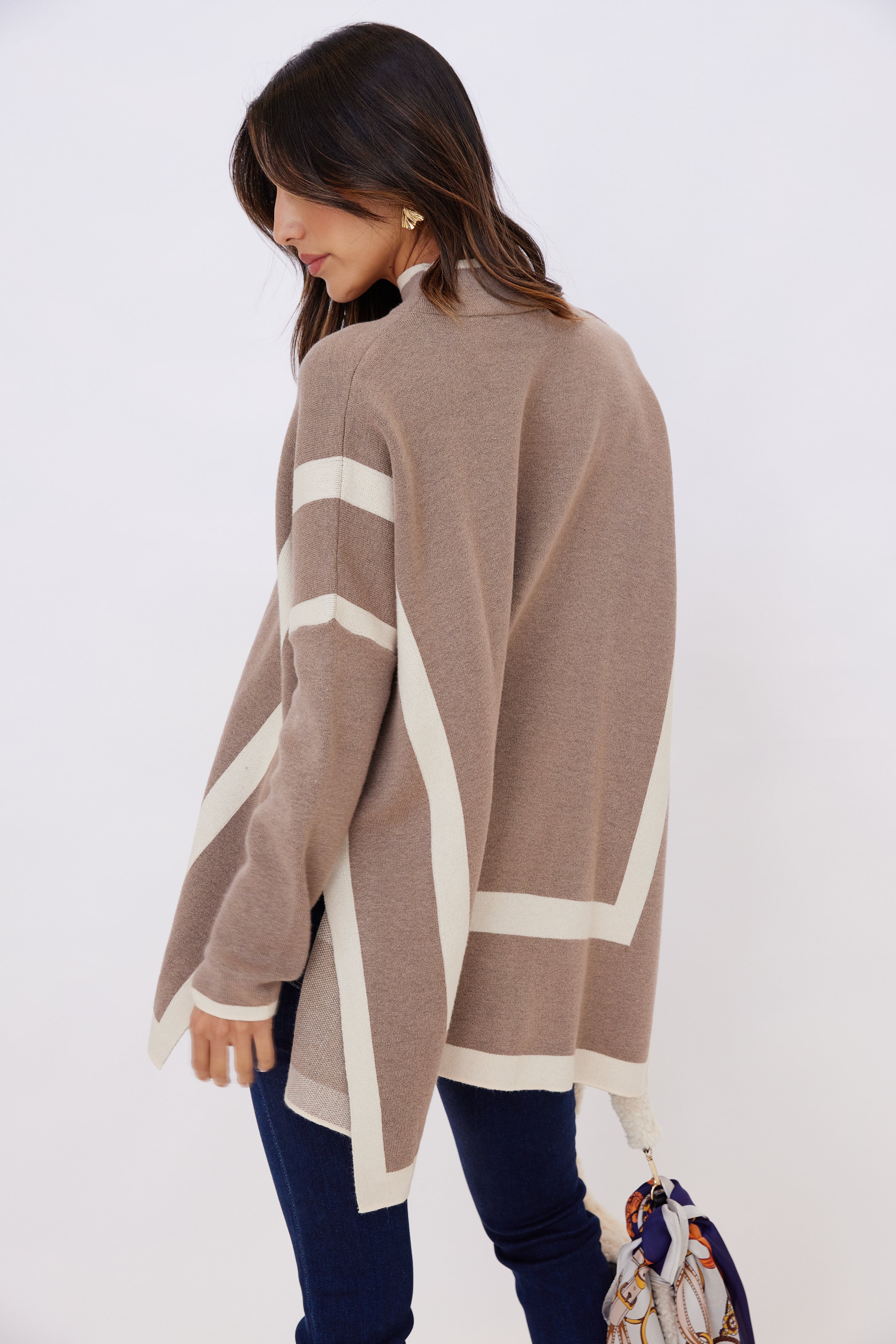 Helen Two Tone Long Sleeve Mock Neck Sweater
