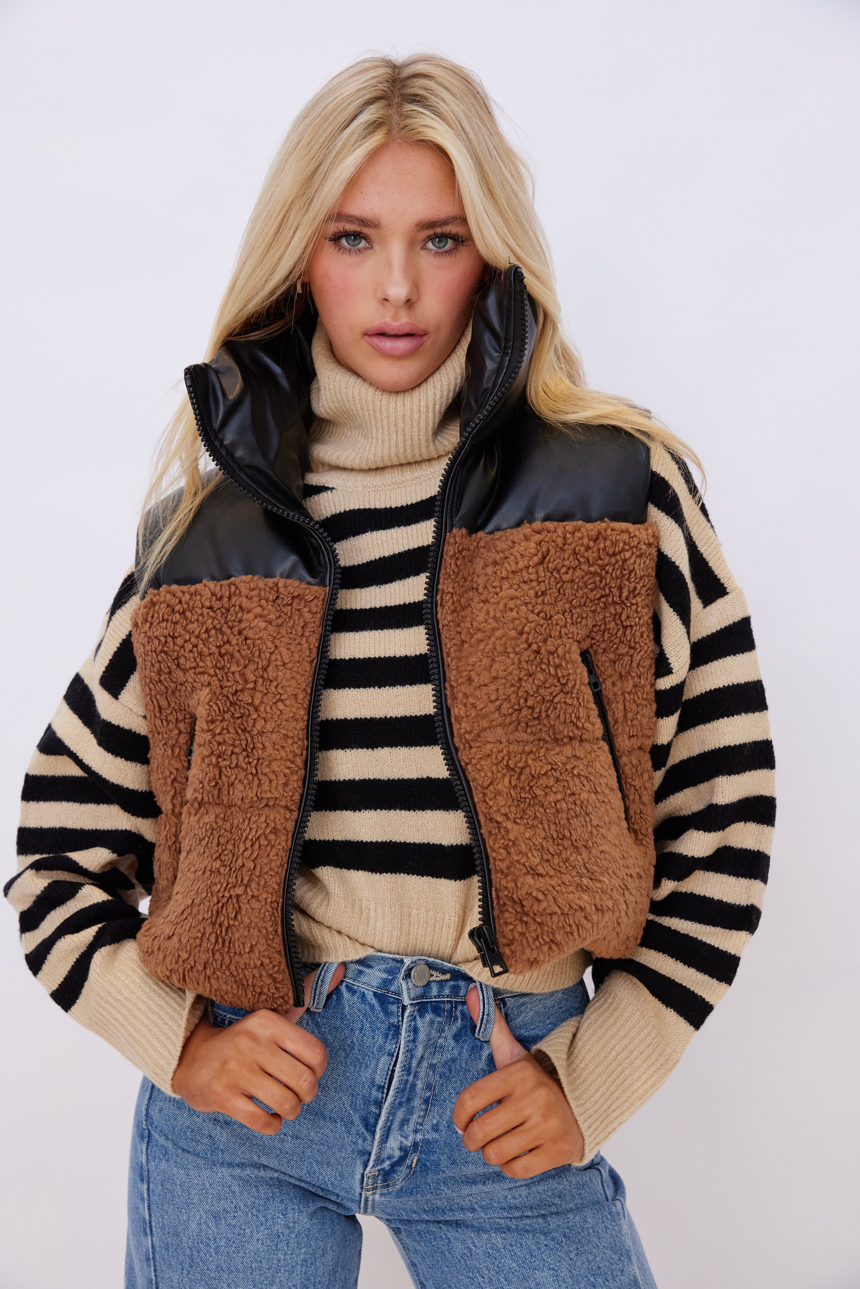 Maddox Color Block Sherpa Vest