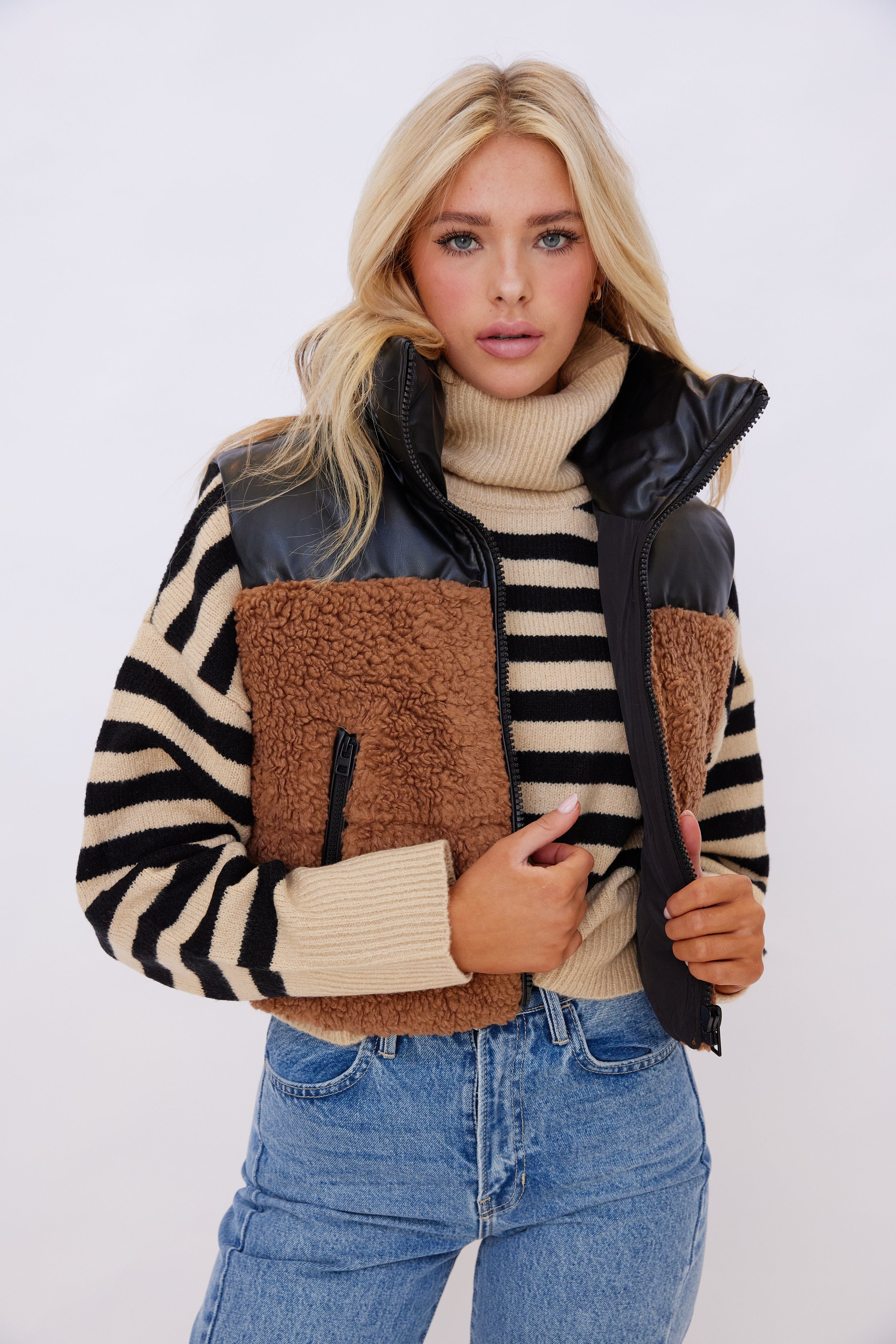 Maddox Color Block Sherpa Vest