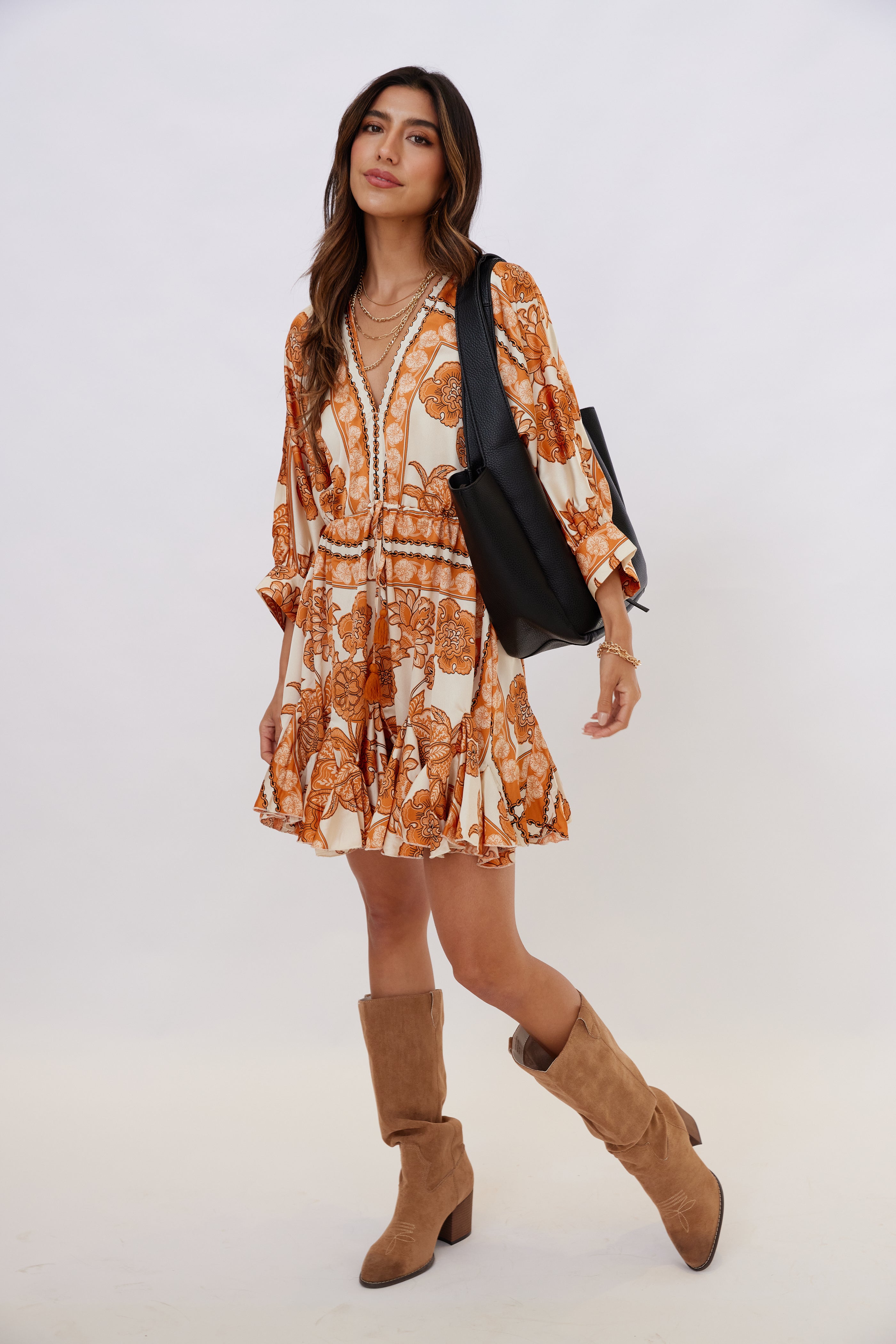 Elena Dolman Sleeve Tie Front Mini Dress