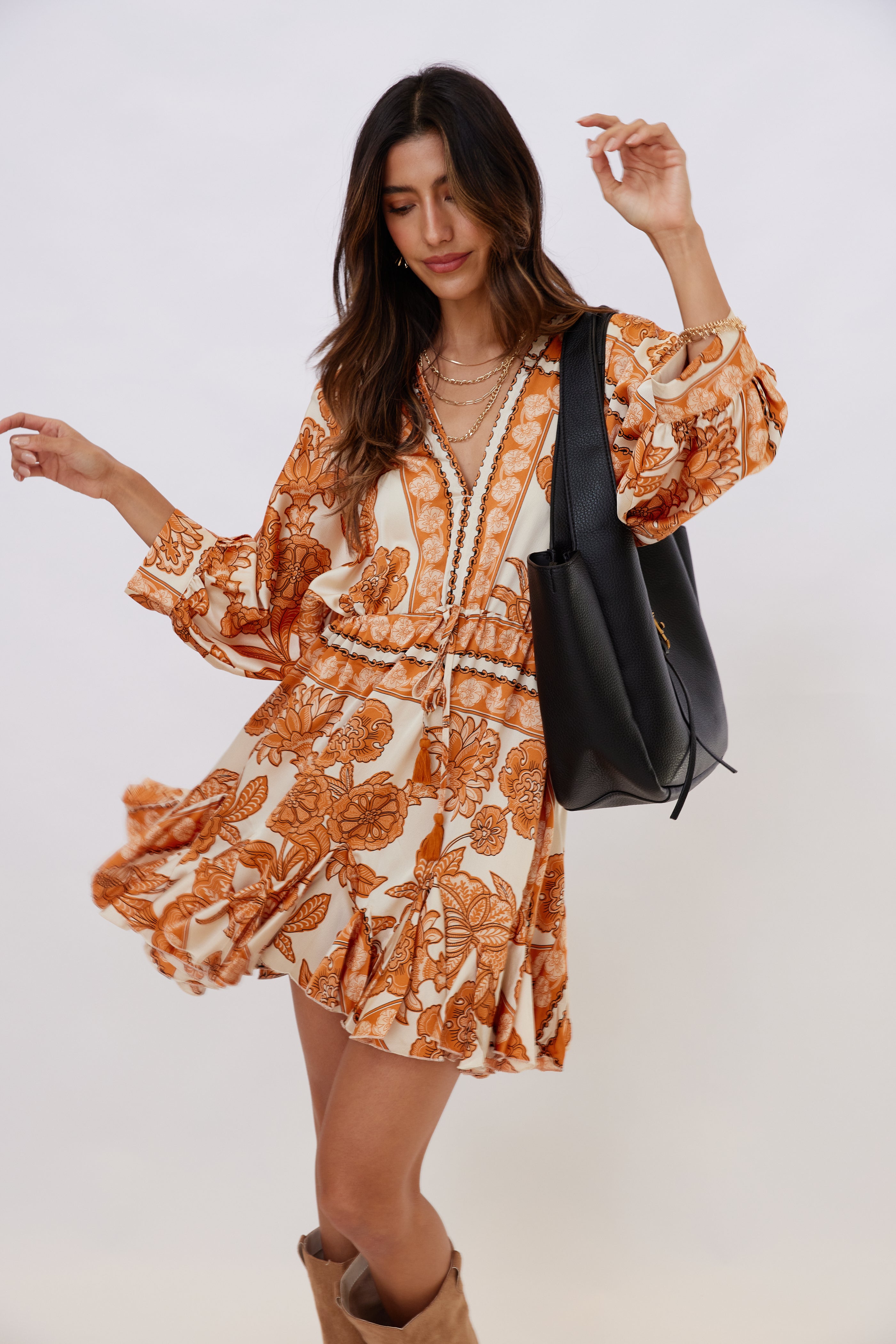 Elena Dolman Sleeve Tie Front Mini Dress