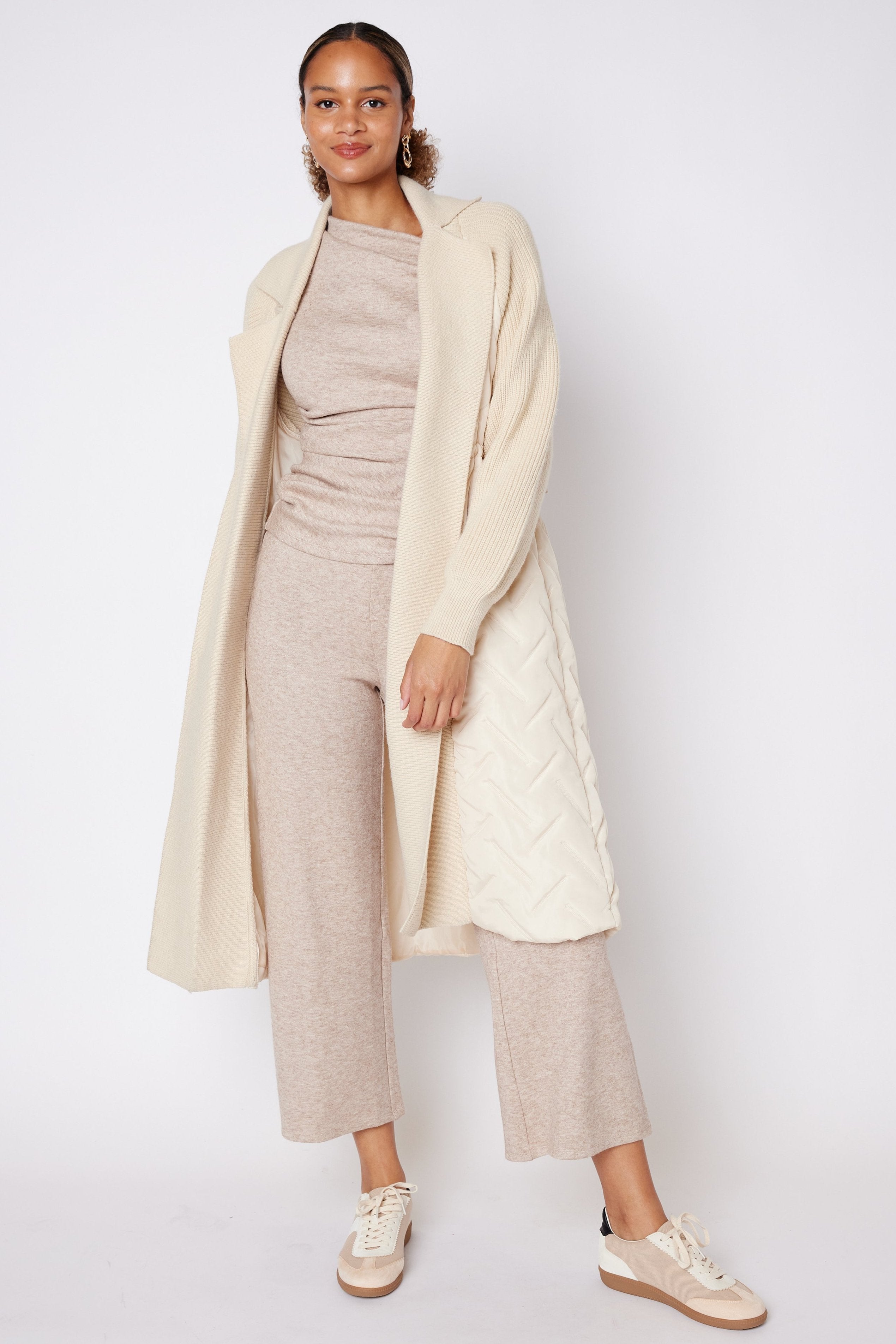 Collin Puffer Knit Mixed Media Coat
