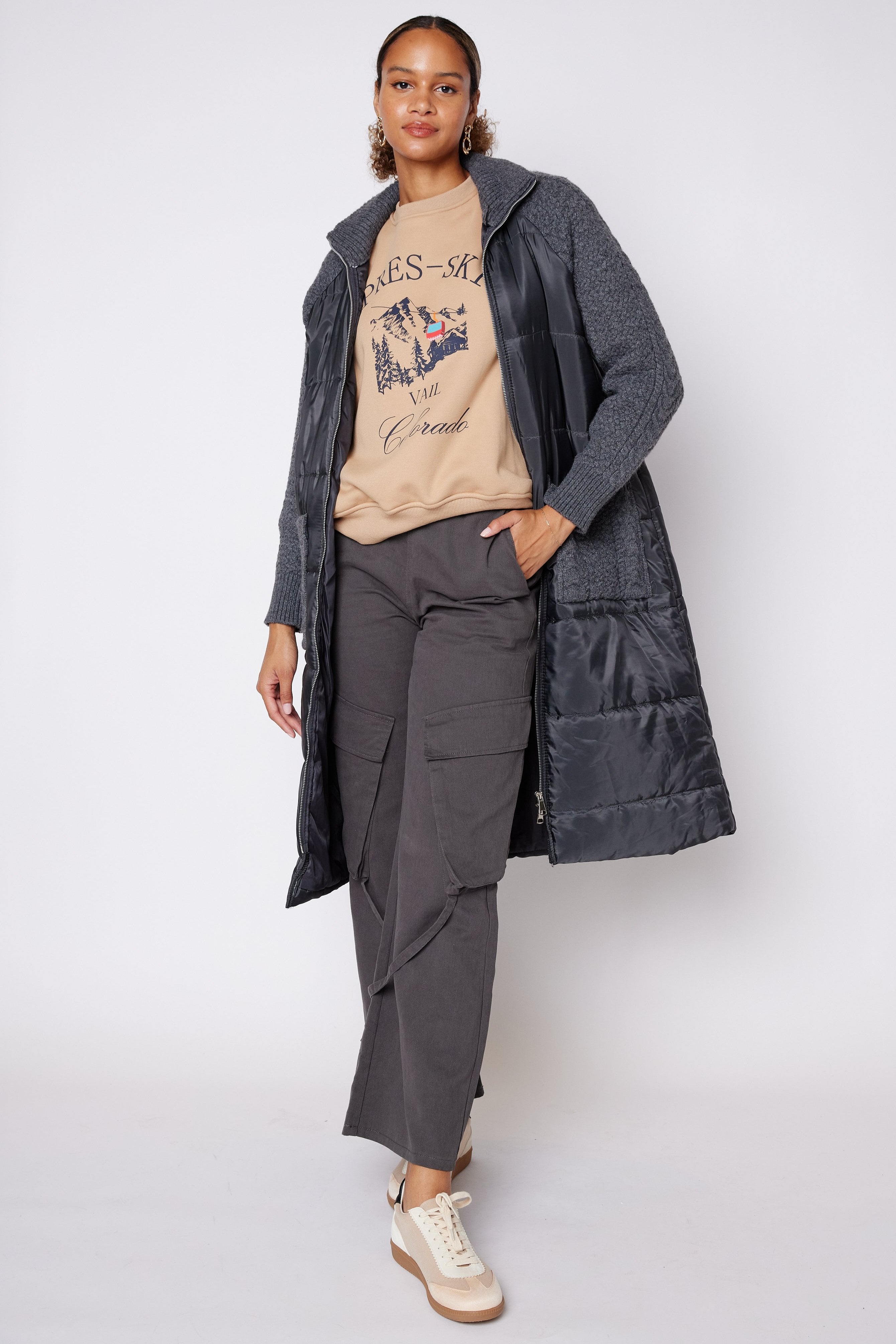 SALE - Bruce Puffer Knit Mixed Media Coat