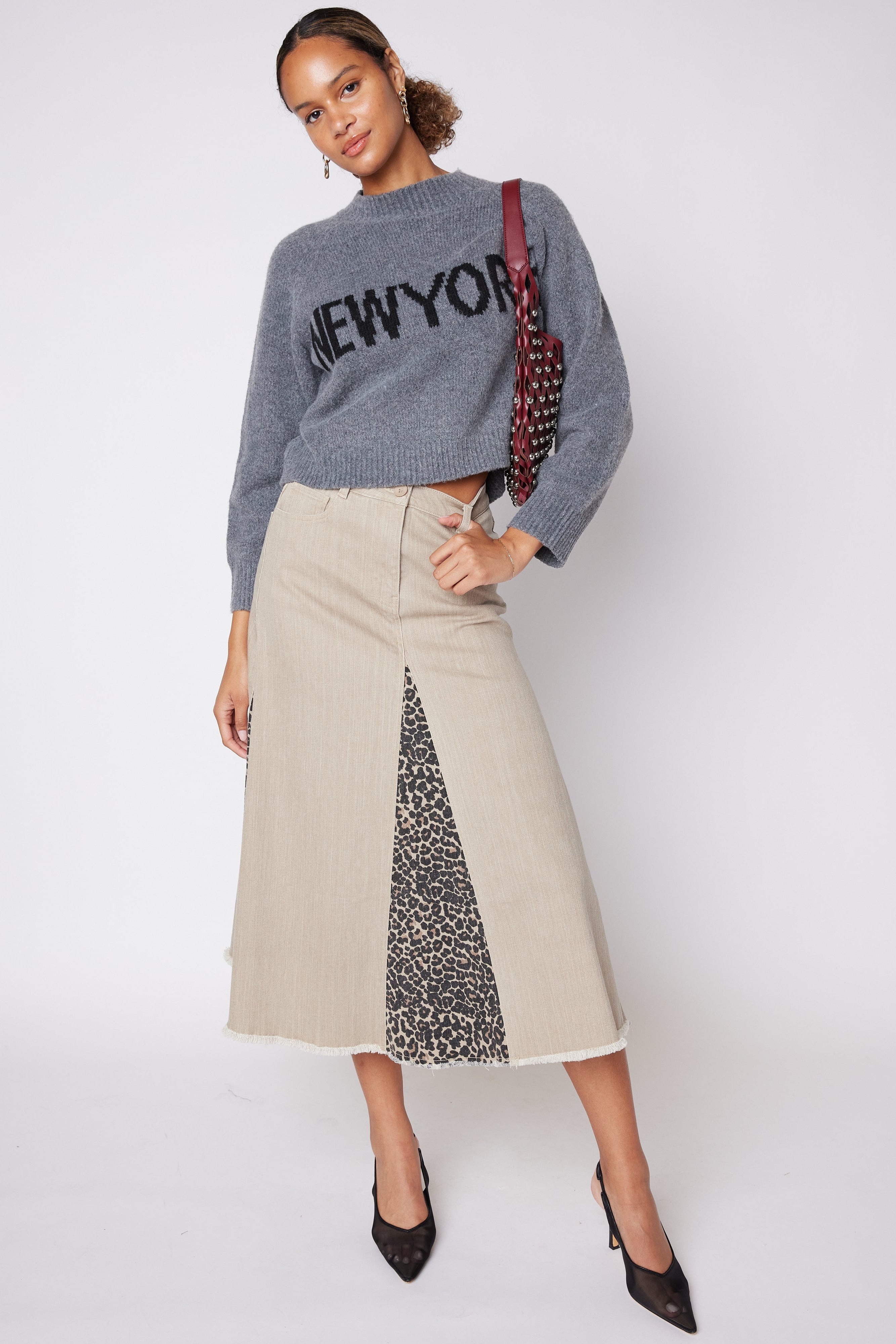 SALE - Joyce Leopard Paneled Skirt