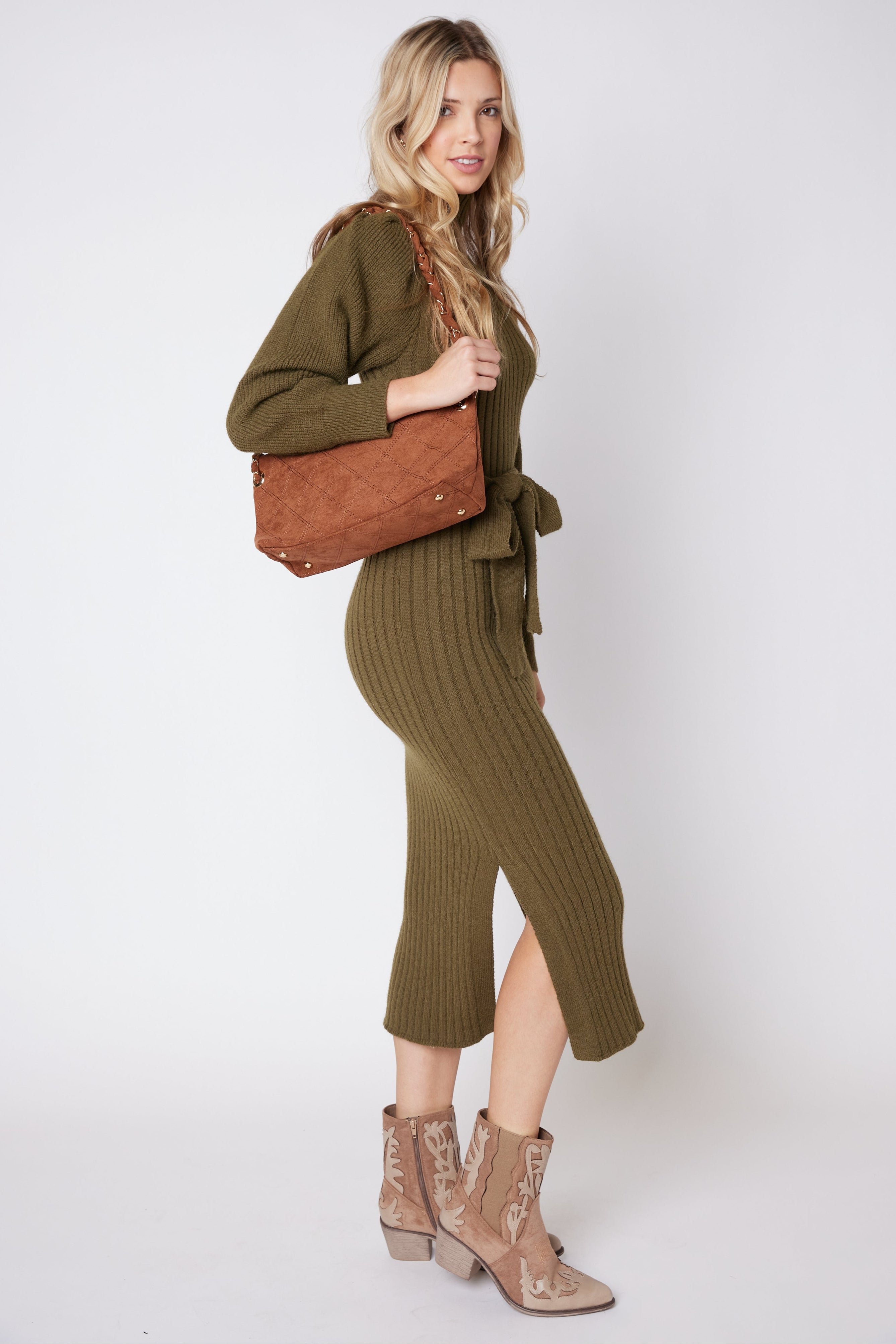 SALE - James Turtleneck Tie Waist Sweater Dress