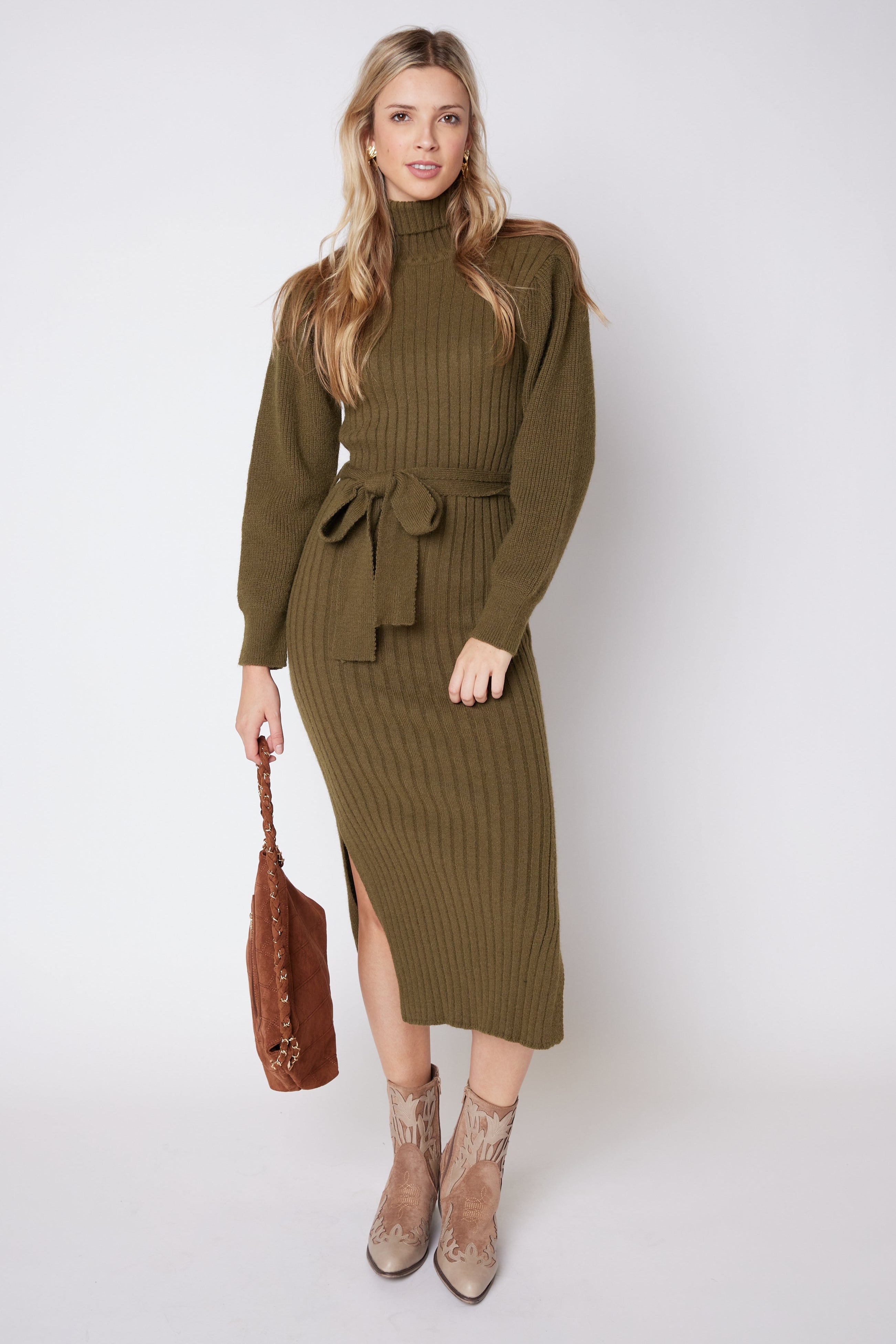 SALE - James Turtleneck Tie Waist Sweater Dress