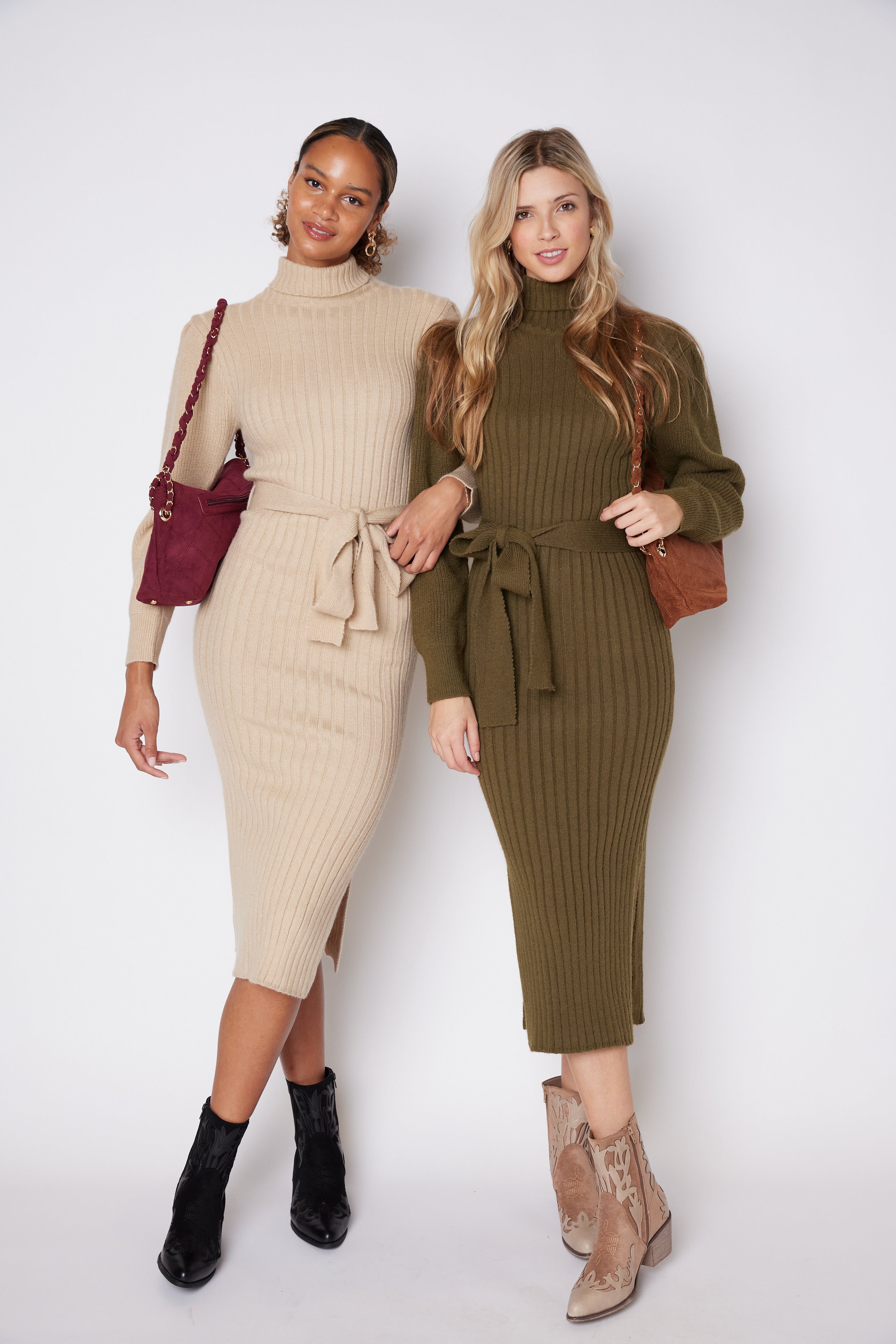 SALE - James Turtleneck Tie Waist Sweater Dress