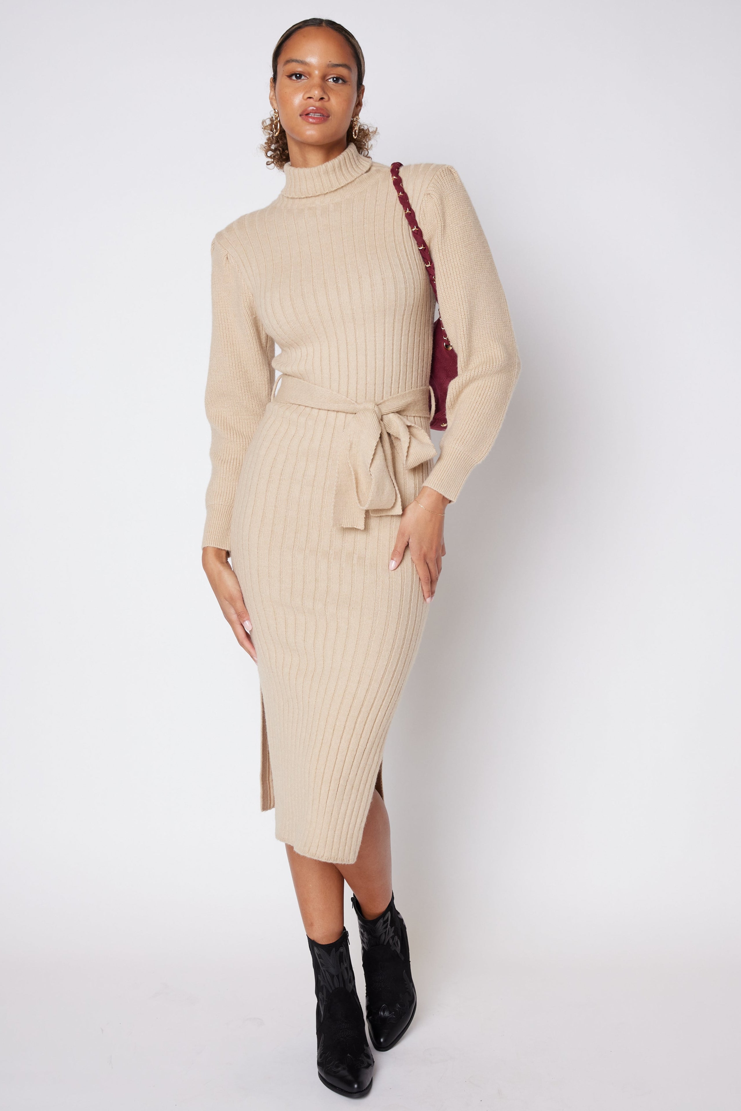 SALE - James Turtleneck Tie Waist Sweater Dress