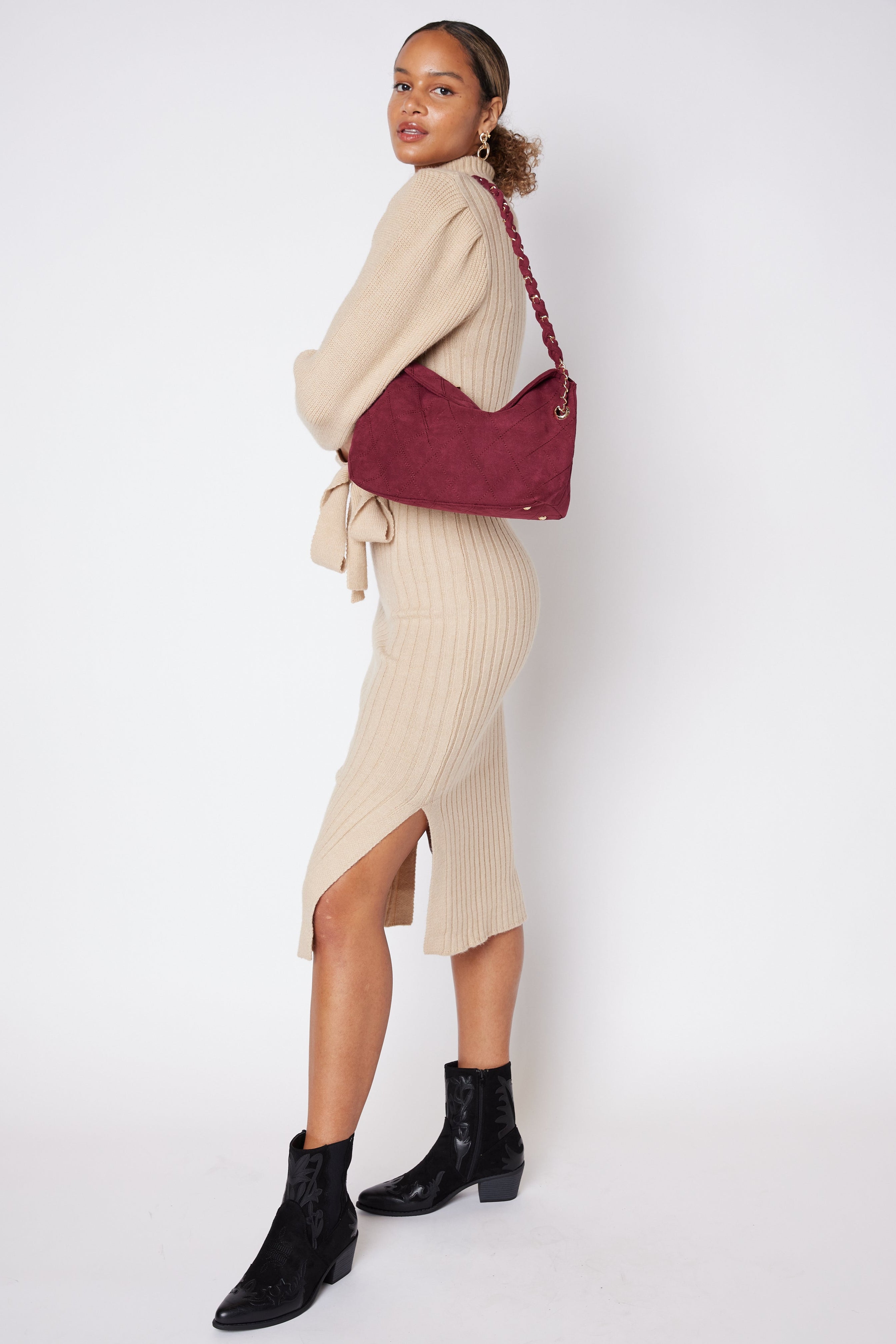 SALE - James Turtleneck Tie Waist Sweater Dress