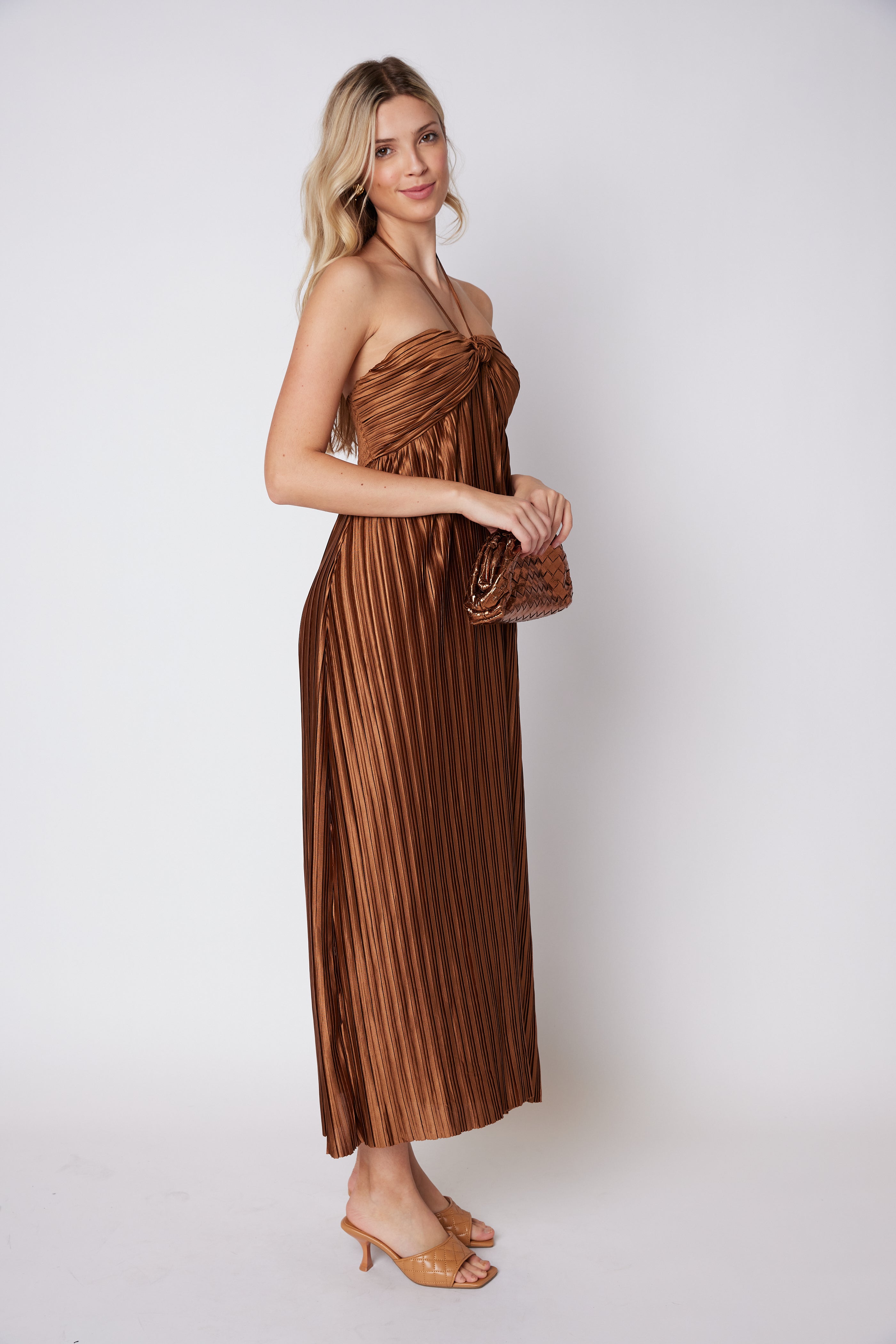 SALE - Brooklyn Pleated Halter Neck Maxi Dress