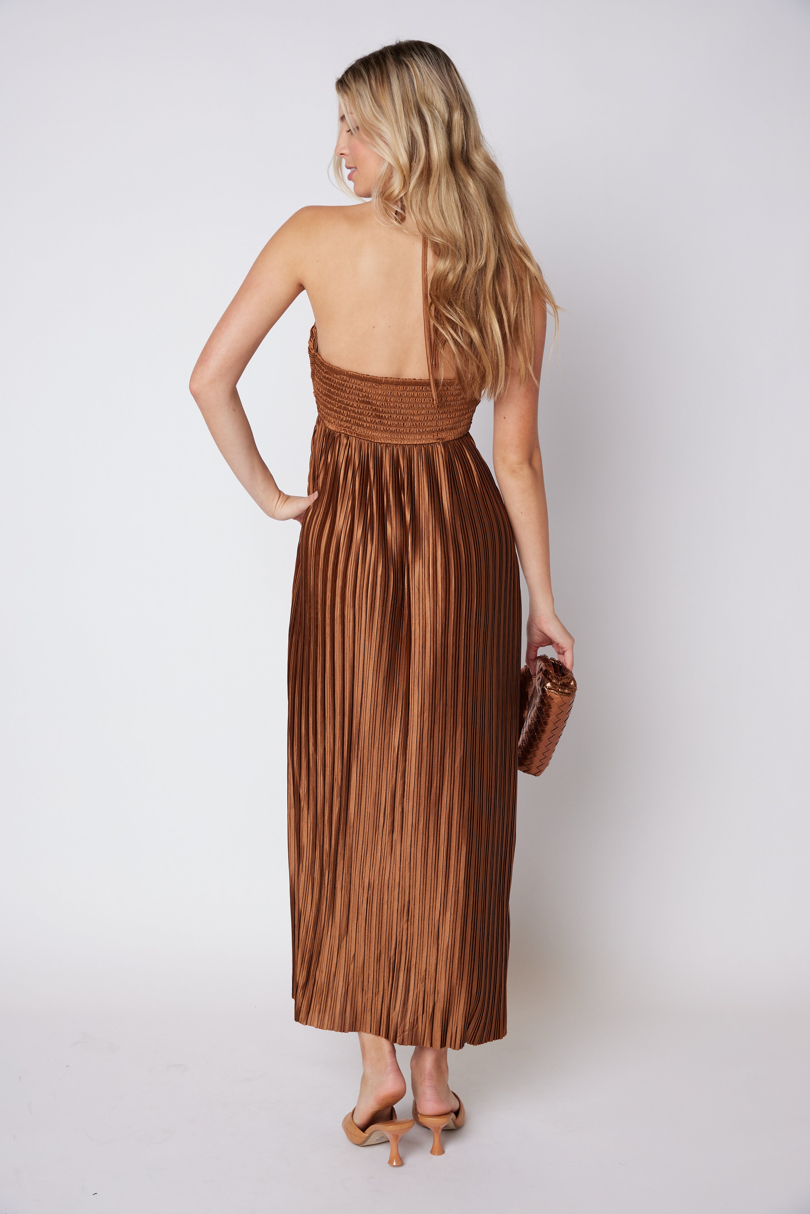 SALE - Brooklyn Pleated Halter Neck Maxi Dress