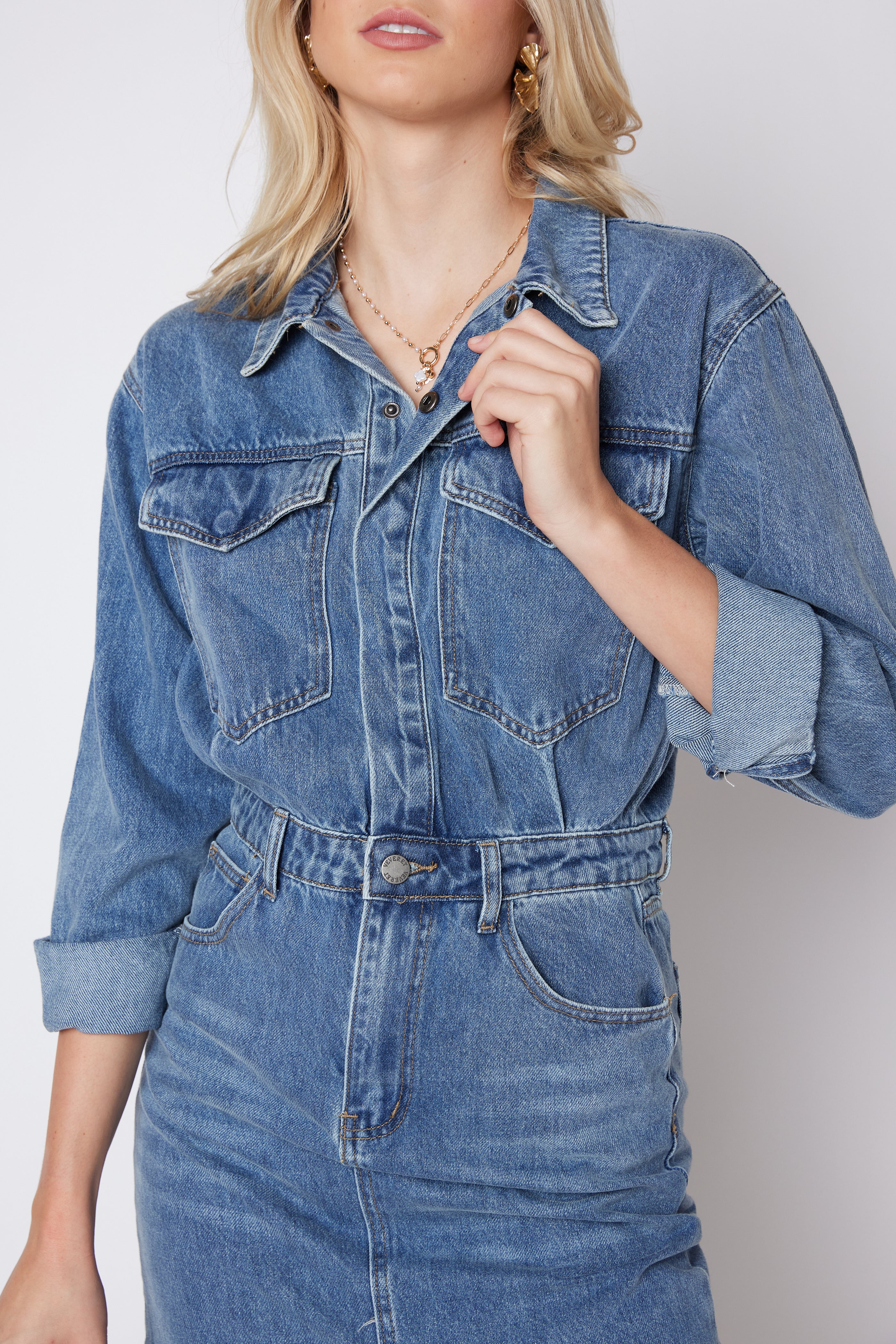 Logan Denim Long Sleeve Shirt Dress