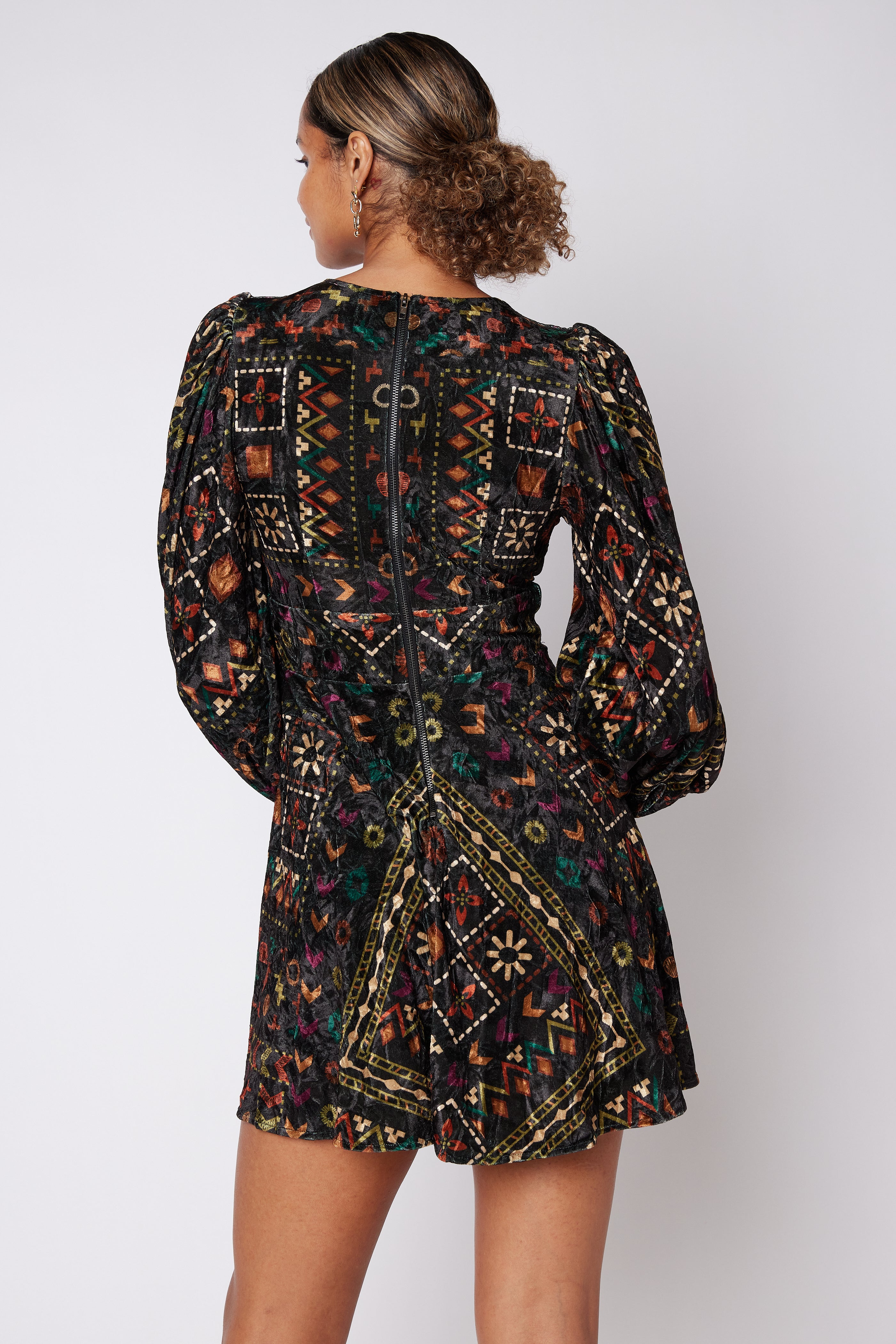 SALE - Wells Printed Velvet Long Sleeve Dress
