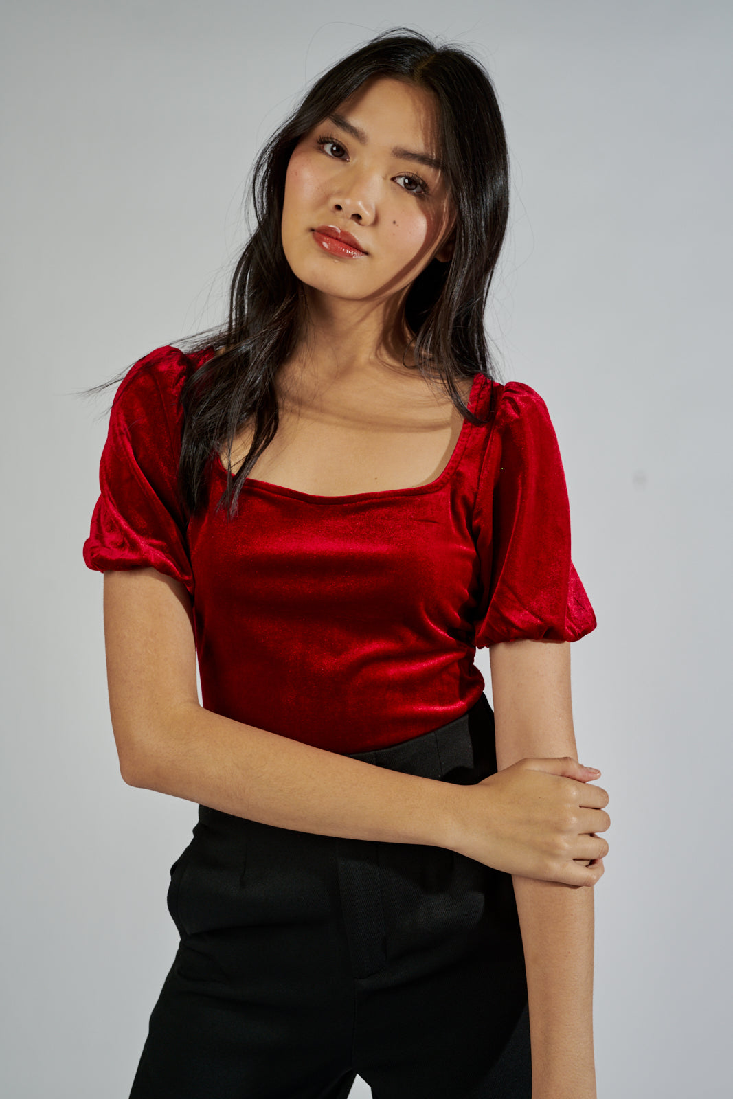 Eleanor Velvet Puff Sleeve Bodysuit - fab'rik