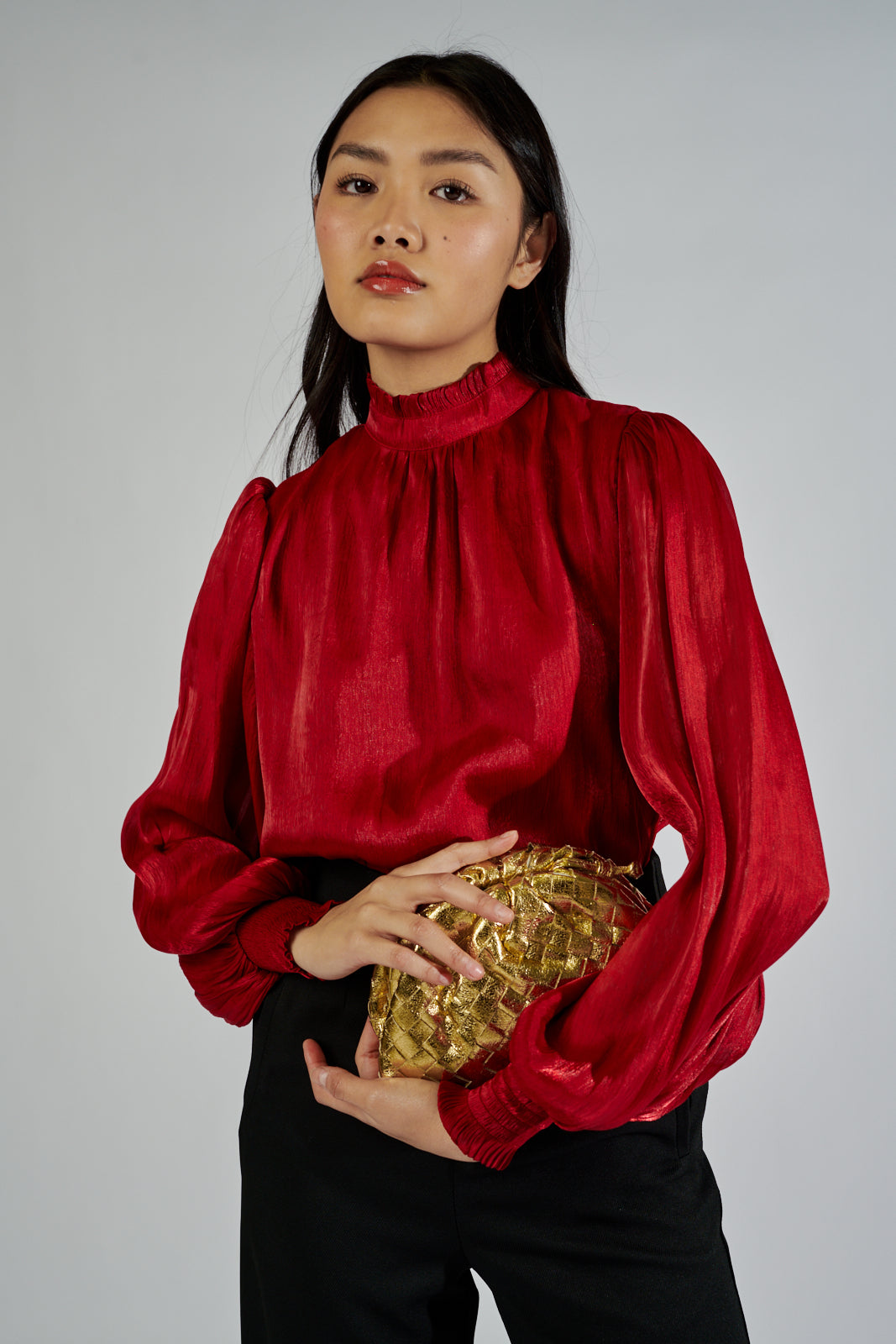 Vivi Satin Mock Neck Blouse - fab'rik