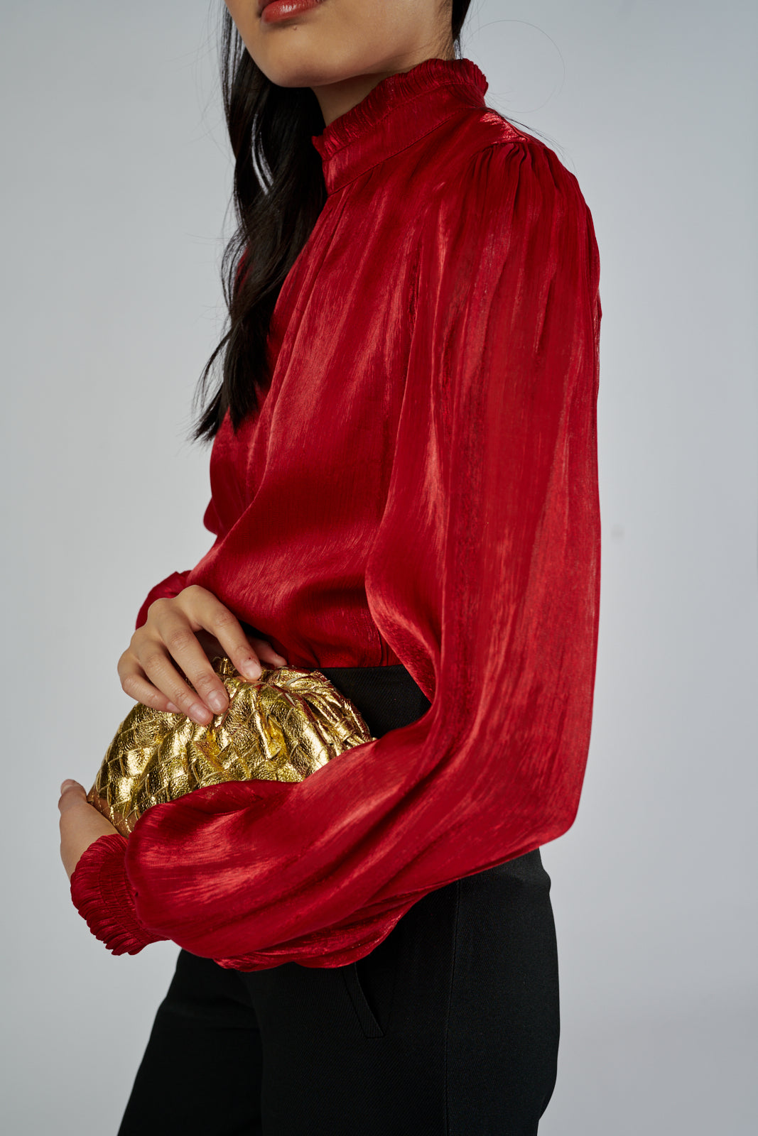 Vivi Satin Mock Neck Blouse - fab'rik