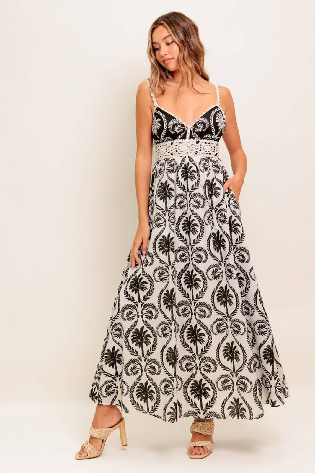 Eloise Printed Lace Hem Maxi Dress