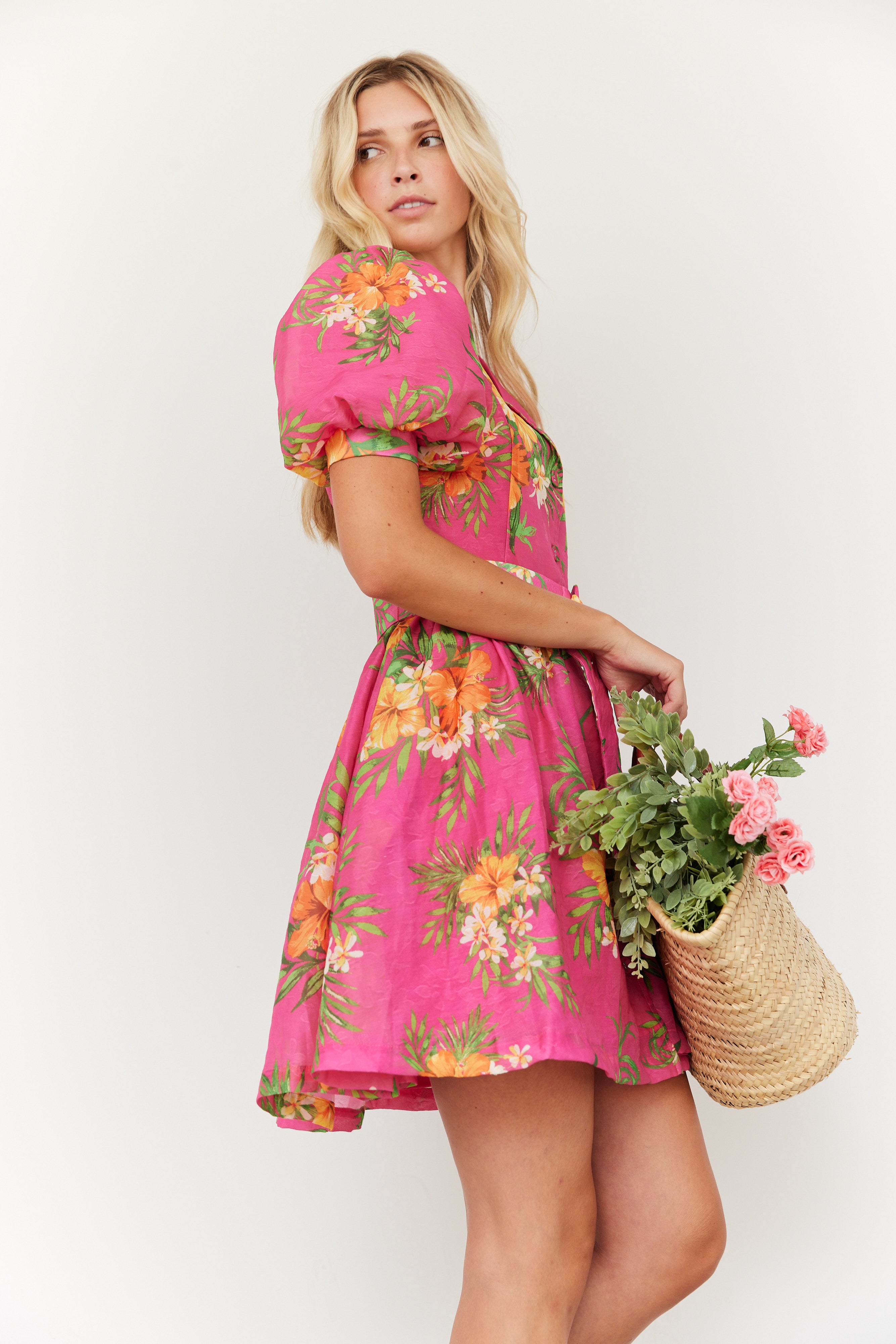 SALE - Brianna Printed Puff Sleeve Mini Dress