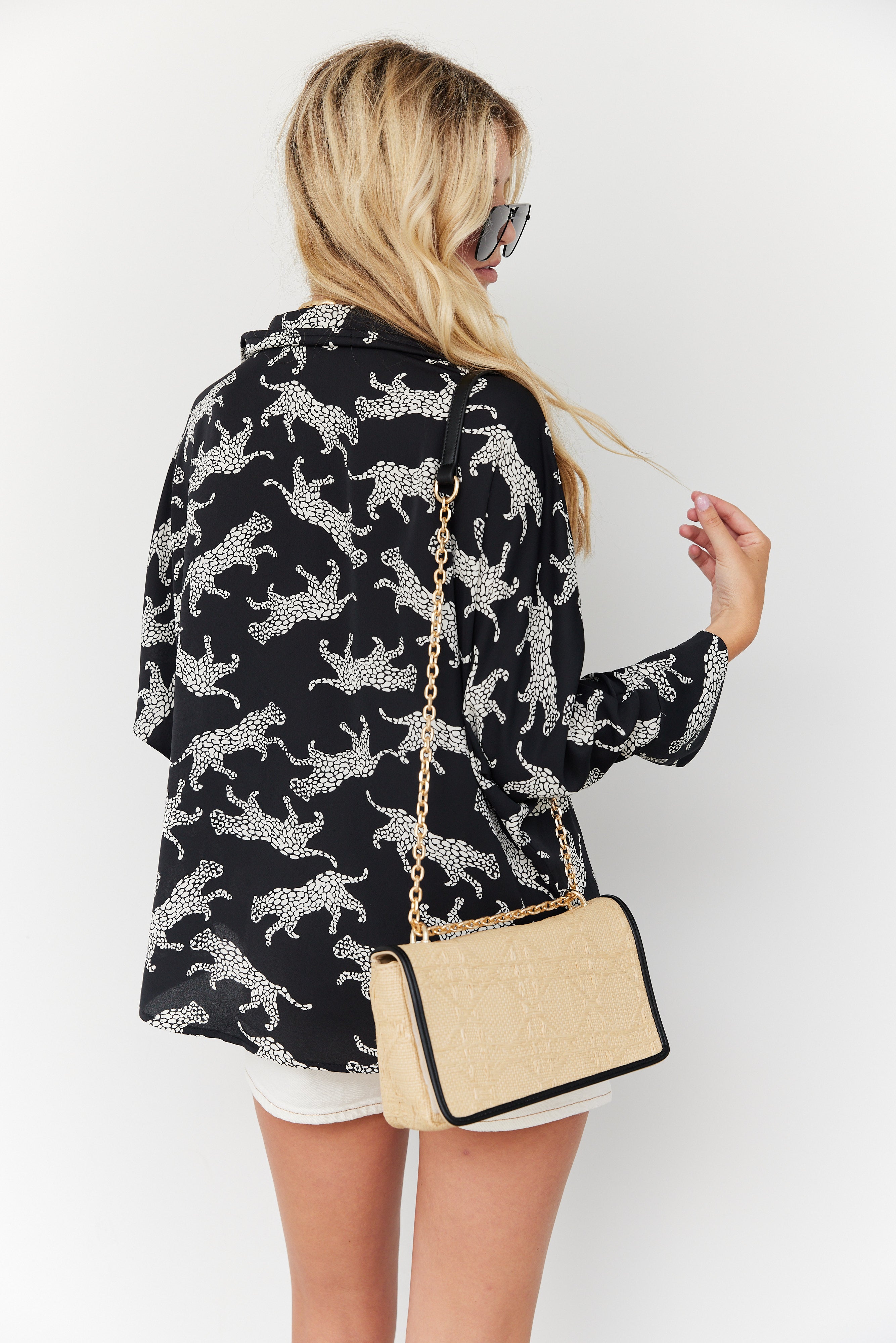 Roma Tiger Print Button Front Blouse